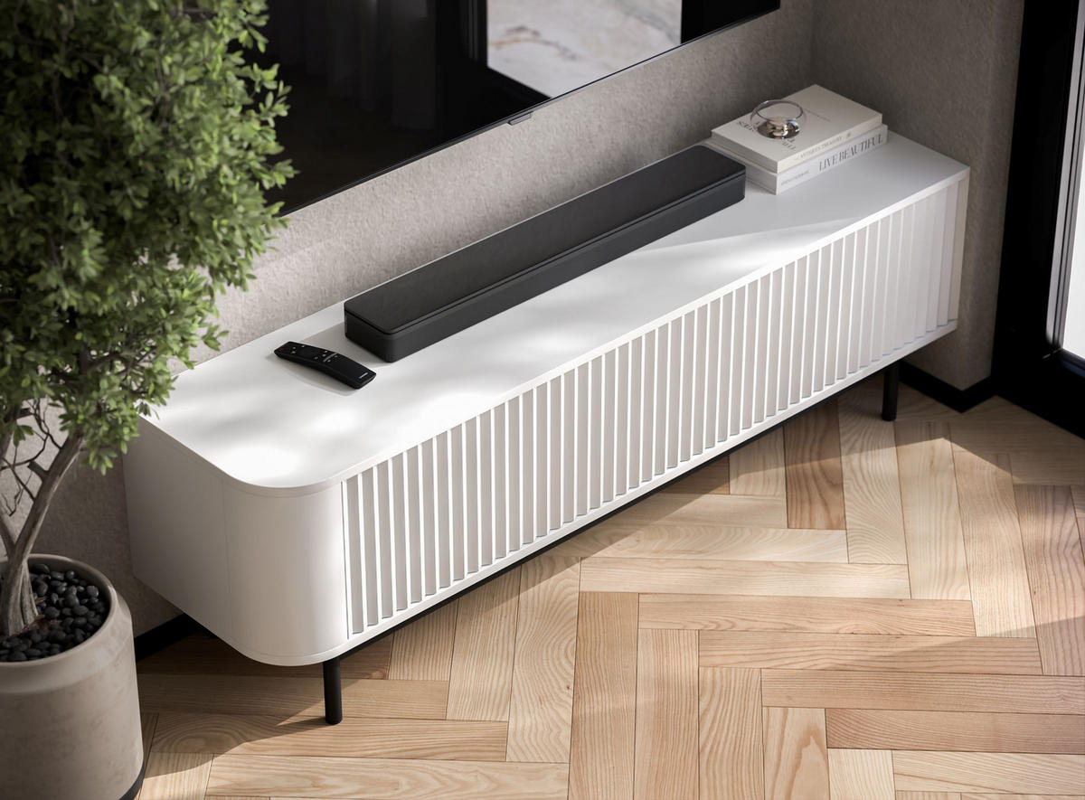 TV komoda Aurora matná biela 140 cm s kovovým rámom - čierna/biela, kov/kompozitné drevo (140/44/35cm) - Meble Lindner