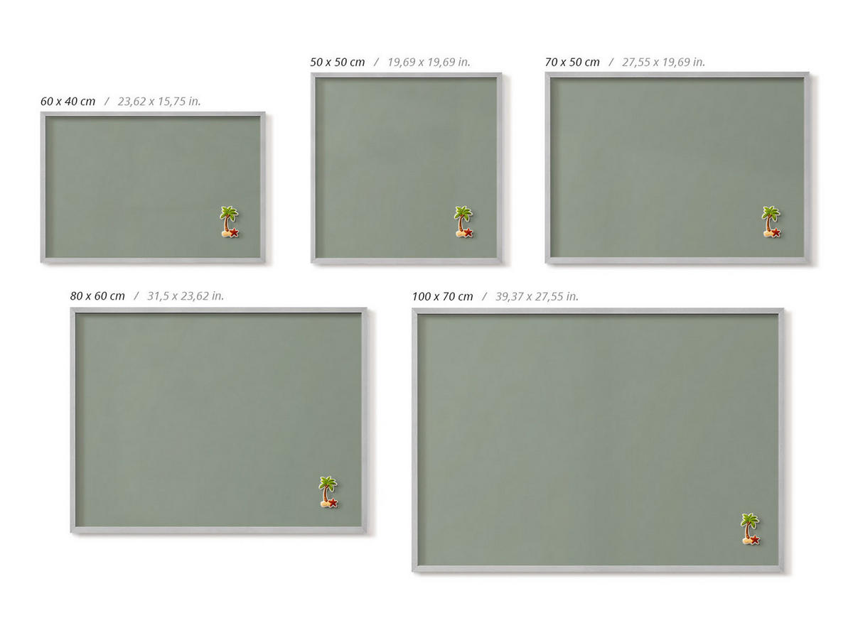 MAGNETTAFEL 70x50 cm Silberner Rahmen Helloliv - Dunkelgrün, Metall (70/50/0.4cm) - TULUP
