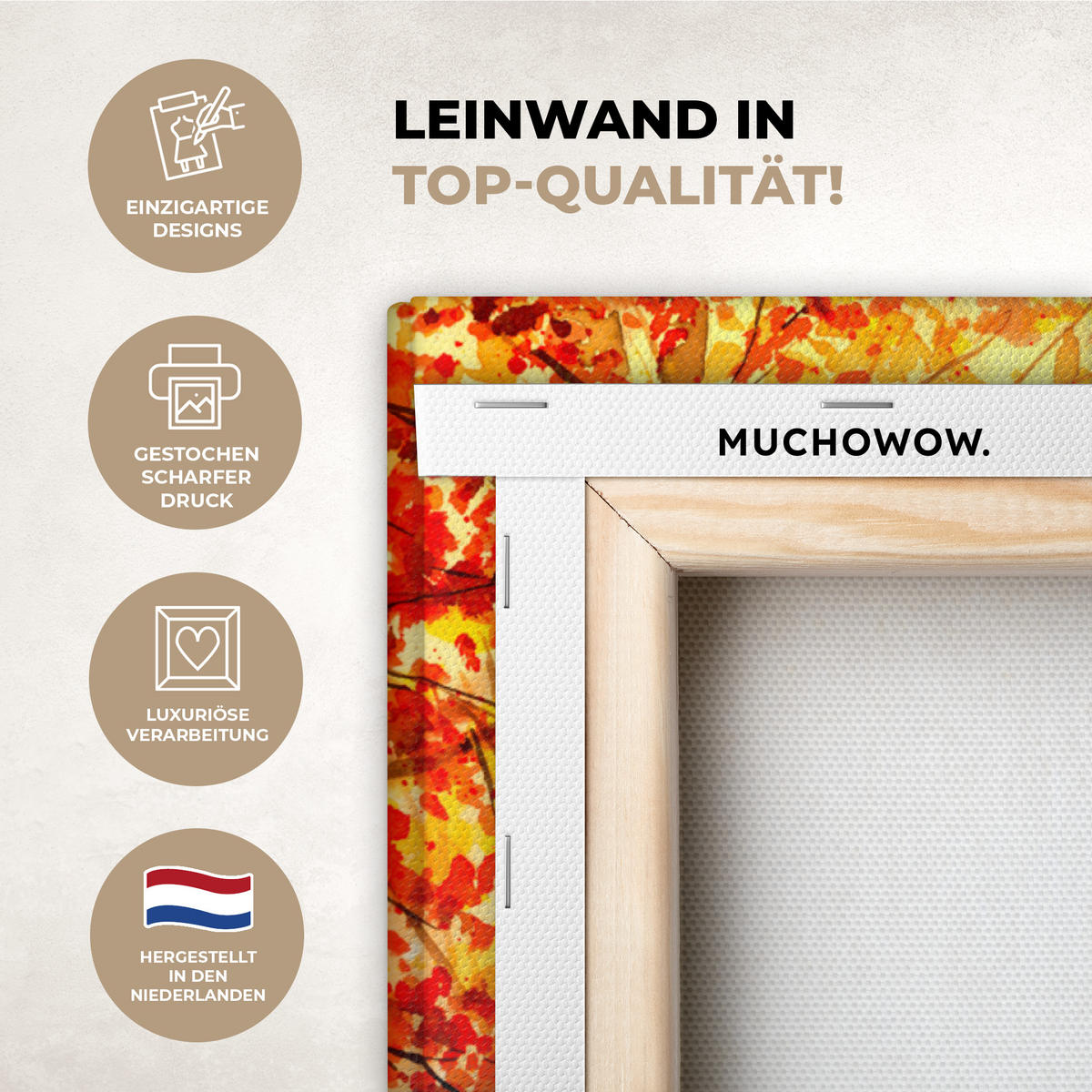 LEINWANDBILD Natur - Ölfarbe - Hirsche - Tiere - Herbst - Orange Wandbilder 80x60 cm - Orange, Textil (80/60cm) - MuchoWow