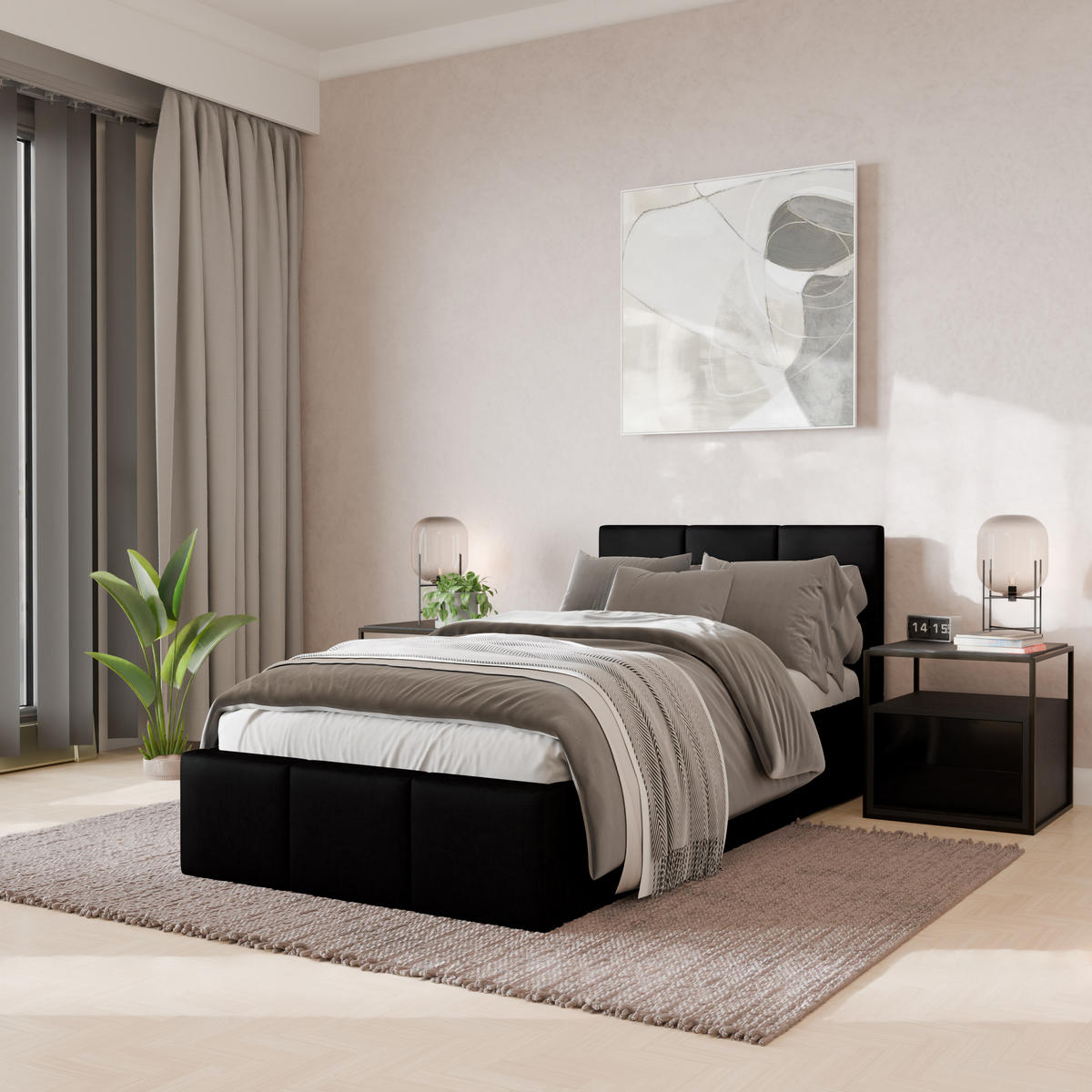 POLSTERBETT für Schlafzimmer Bett mit Stauraum Schwarz 90x200cm Kopfteil 110cm - Schwarz, Holzwerkstoff (90/200cm) - Muralo