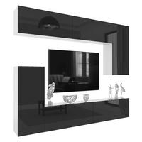 WOHNWAND Milano 8, Schwarz Hochglanz, 250 cm, Grifflos - Schwarz, Holz (250/115/36cm) - B BELINI GROUP