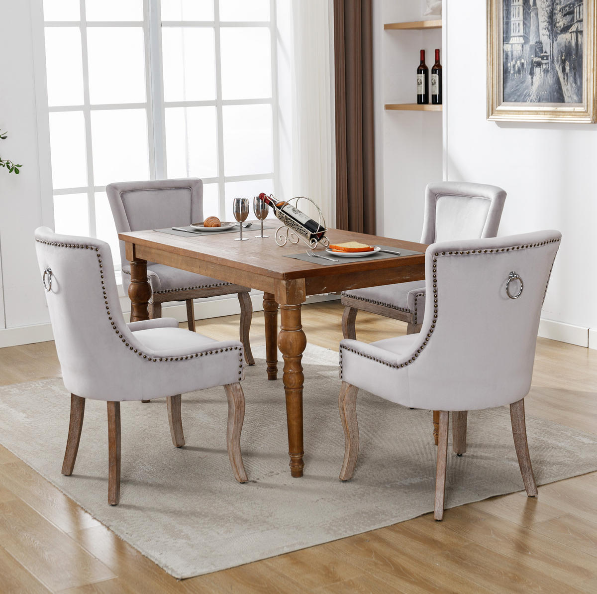 ESSZIMMERSTUHL gepolstert Samt Grau Massivholzrahmen 4er-Set - Grau, Holz (61/91/55.1cm) - Meubliv