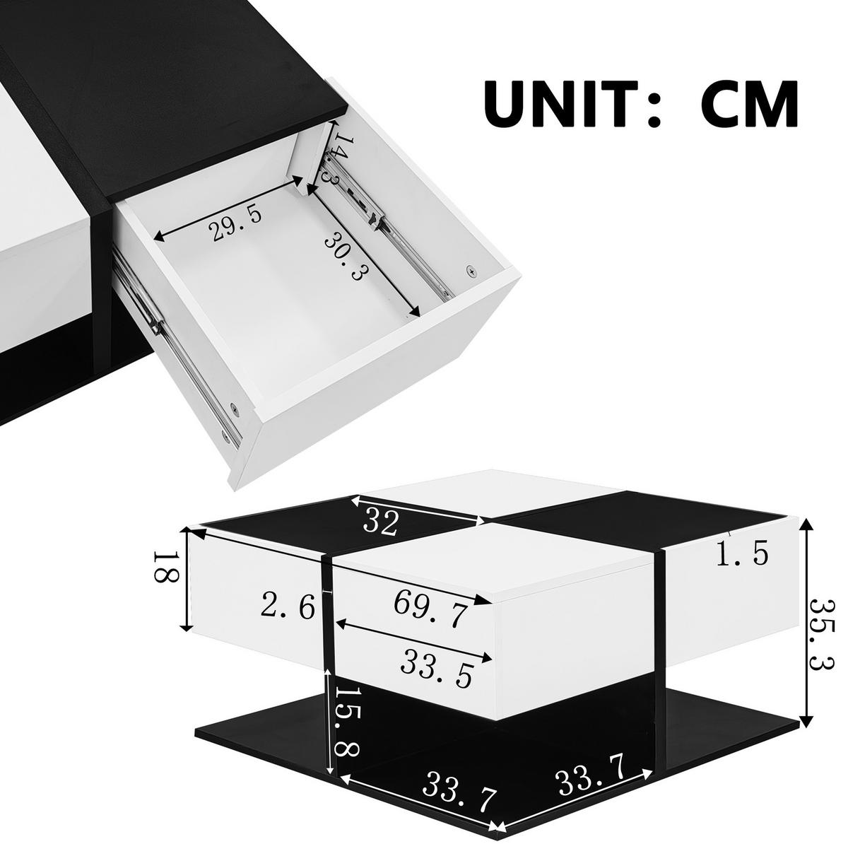 COUCHTISCH 70/70/35,5 cm schwarz-weiß mit 2 Schubladen - Schwarz, Holzwerkstoff (70/70/35.5cm) - OKWISH