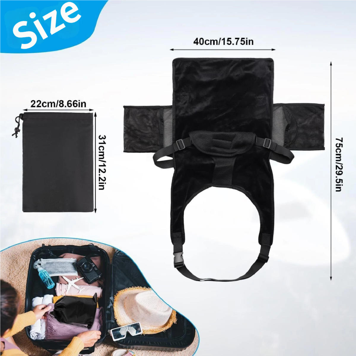 REISEBETT 75/40 cm Schwarz - Schwarz, Textil