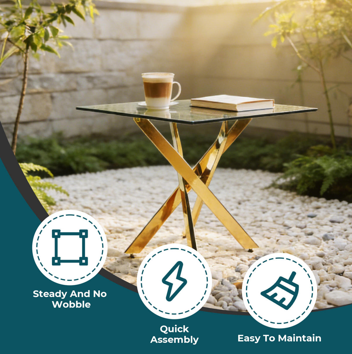 ESSTISCH 80/75/80 cm Golden aus Glas und Metall - Goldfarben, Metall (80/80/75cm) - OKMYHOME