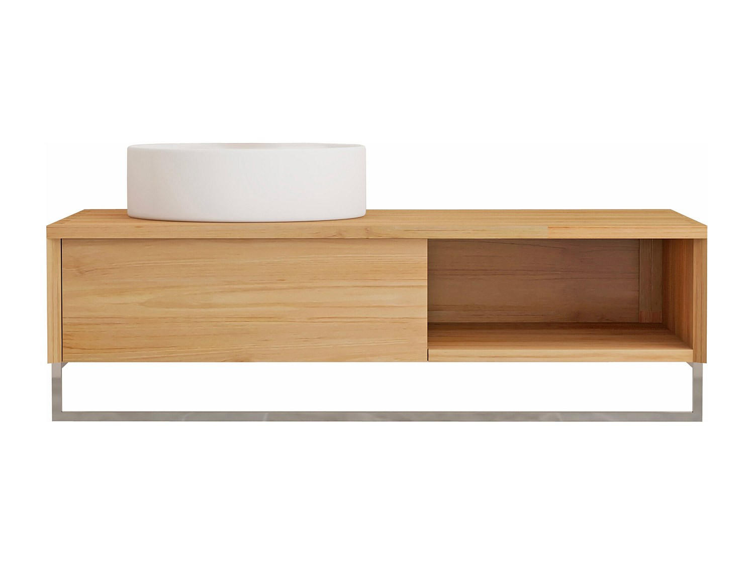 EINZELWASCHTISCH - 105 cm x 50 cm - Holz, Platte - Naturfarben Hell - KUPANG - Naturfarben, Holz (105/32/50cm) - Vente-Unique
