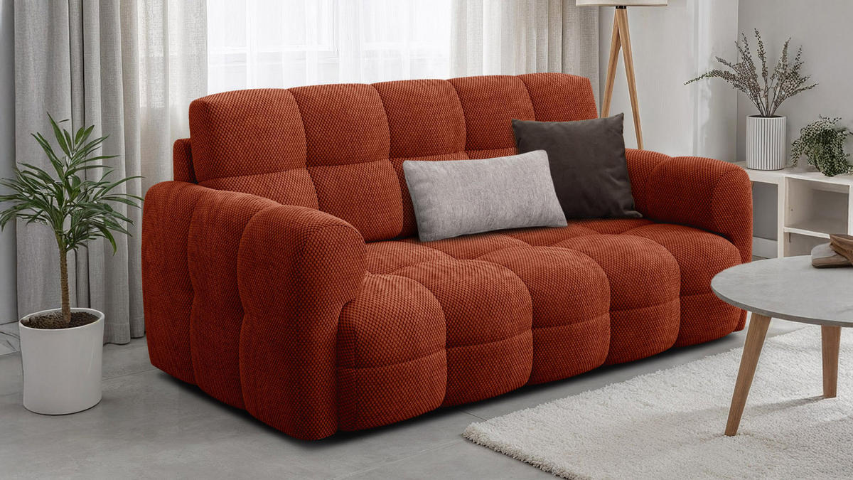 SOFA MELLOW 2,5-Sitzer, dunkelorange - Dunkelorange/Schwarz, Holz/Textil (183/87/98cm) - Wozimo