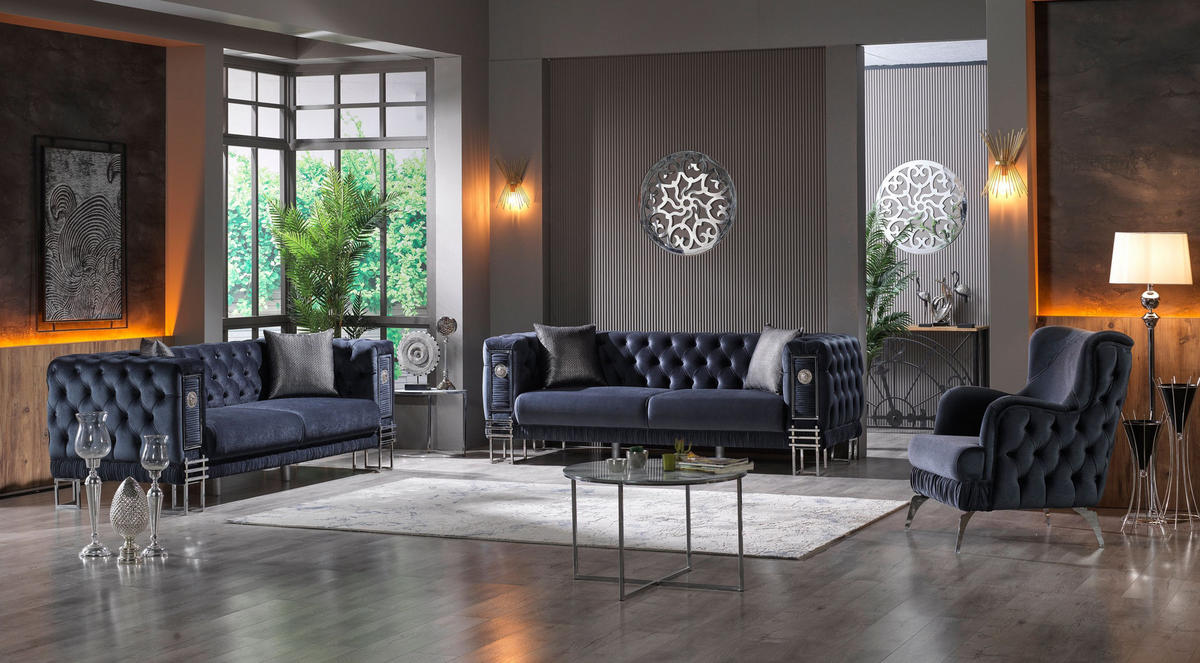 SITZGARNITUR Löwe Anthrazit Stellvariante:2+2+1 - Anthrazit, Holz (170/82/95cm) - Villa Möbel