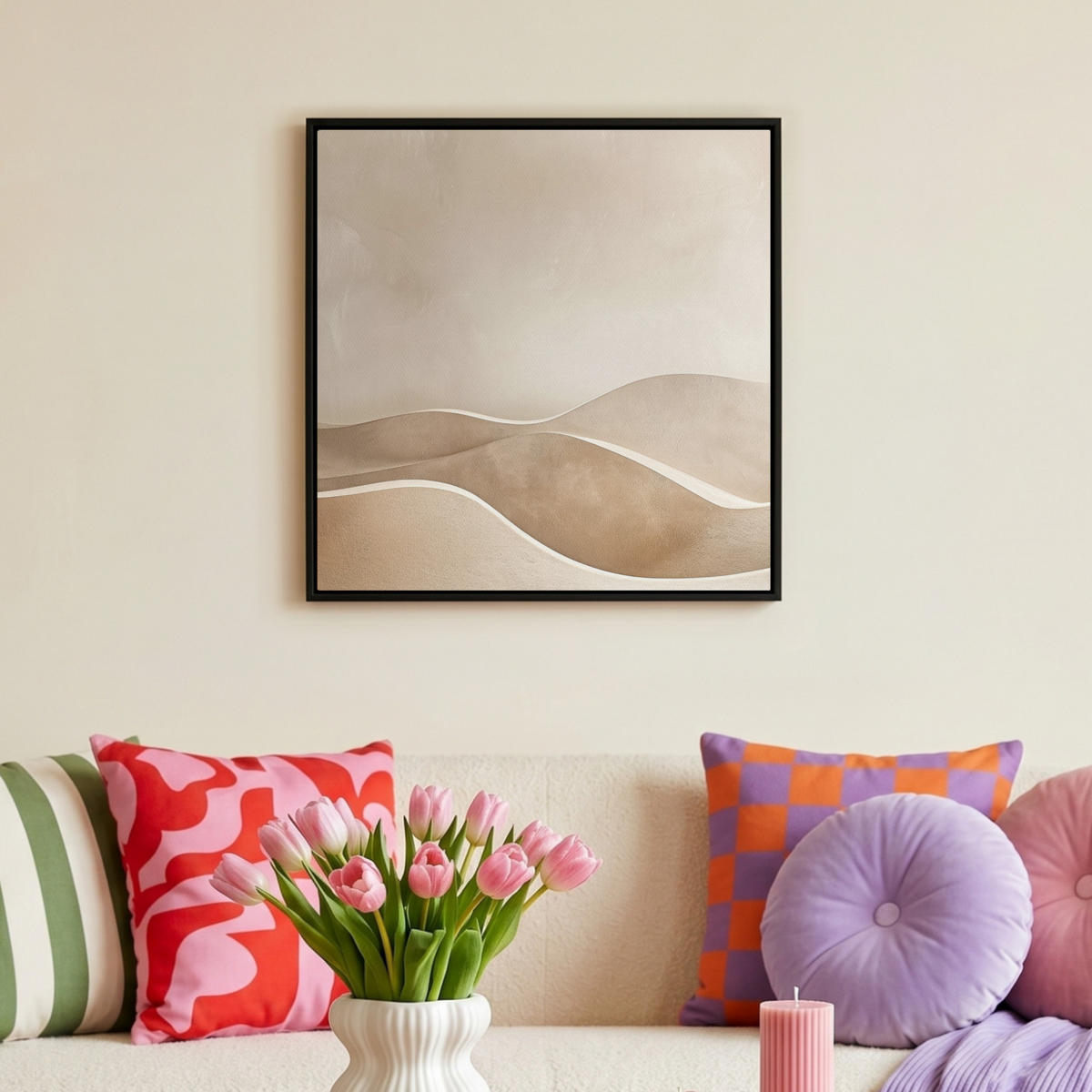 LEINWAND Bilder mit Rahmen - Beige - Natur - Abstrakt - Modern - 50x50 - Beige, Textil (50/50cm) - MuchoWow