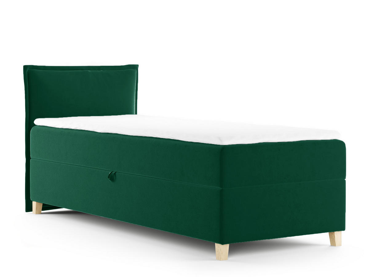 BOXBETT Fren Mini - 90x200 - grün (Kronos 19, Velvet) - Beige/Grün, Holz/Holzwerkstoff (90/200cm) - Sofnet