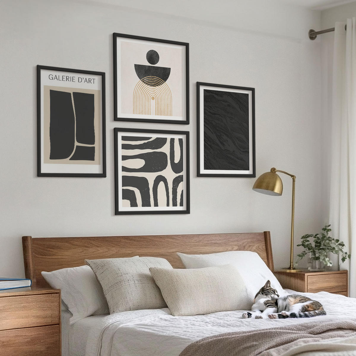 BILDER SET 4er Set - 50x50 cm & 40x60 cm Schwarzer Rahmen - Abstrakte Marmorformen - Schwarz, Kunststoff (50/50cm) - TULUP