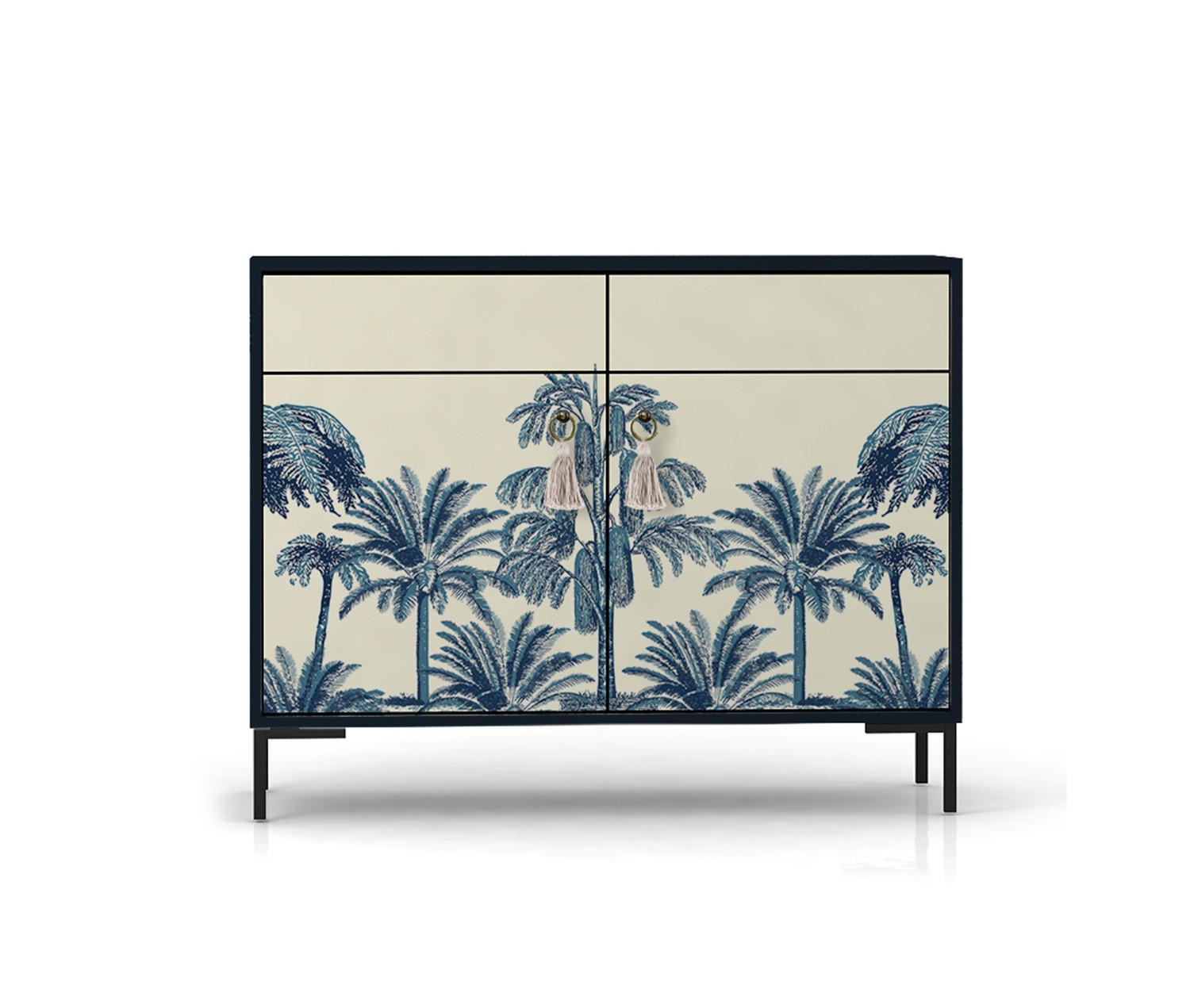 SIDEBOARD MDF 2 Türen und 2 Schubladen mit tropischem Druck ALISE LEA - Multicolor/Creme, Holzwerkstoff (45/84/90cm) - RNT By Really Nice Things