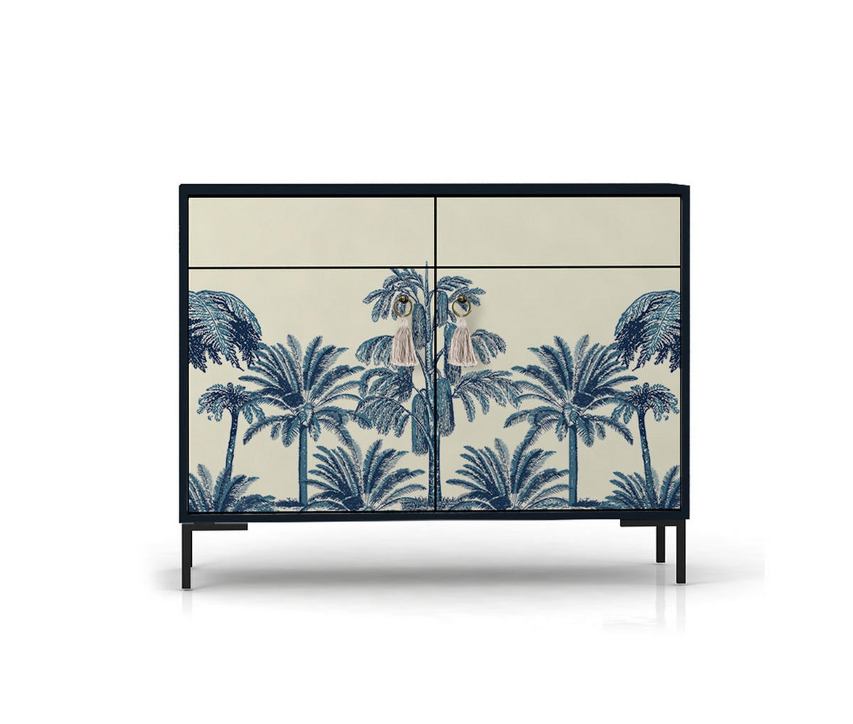 SIDEBOARD MDF 2 Türen und 2 Schubladen mit tropischem Druck ALISE LEA - Multicolor/Creme, Holzwerkstoff (45/84/90cm) - RNT By Really Nice Things