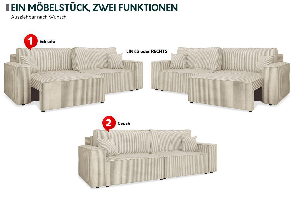 SCHLAFSOFA Karl mit L-Funktion - Schwarz/Braun, Holz/Kunststoff (245/82/139cm) - MIRJAN24