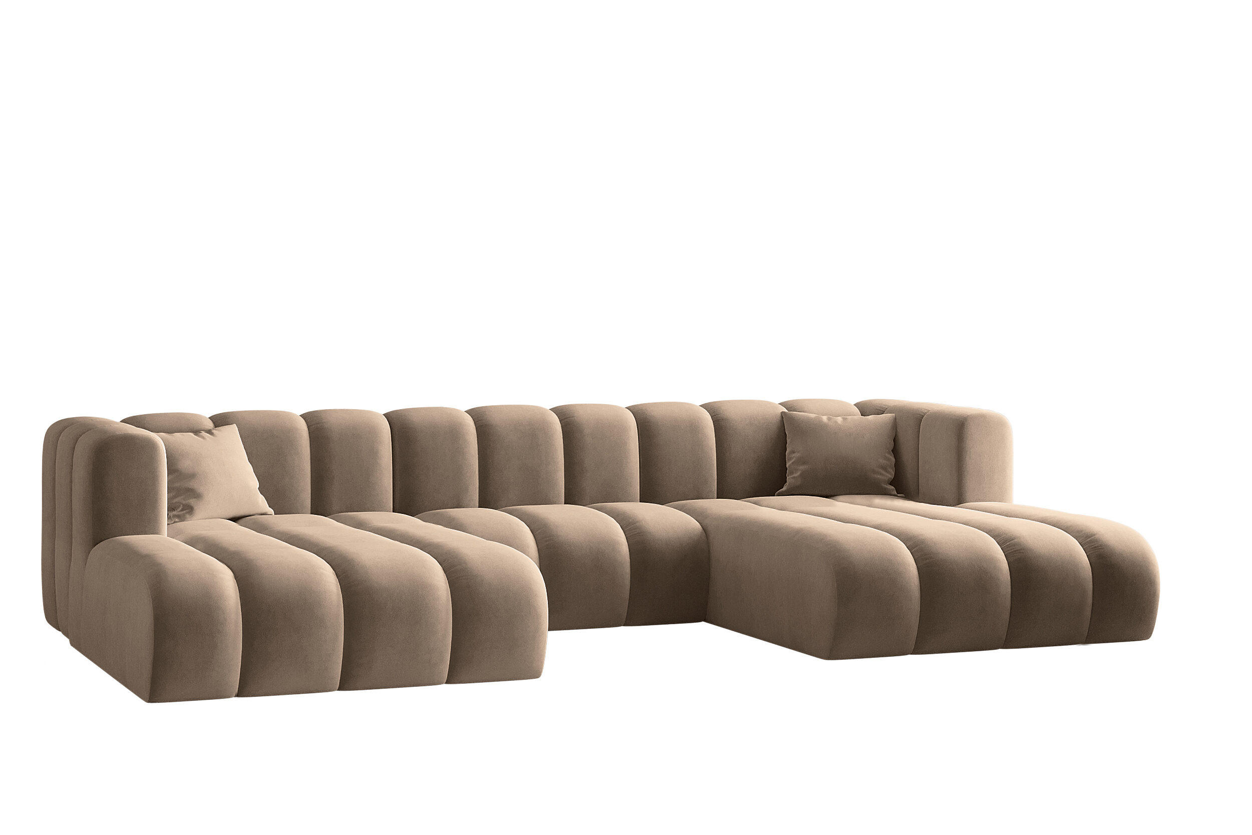 ECKSOFA U-from Grand modular Stoff Salvador Dunkelbeige - Cappuccino, Holz (317/179cm) - Kaiser Möbel