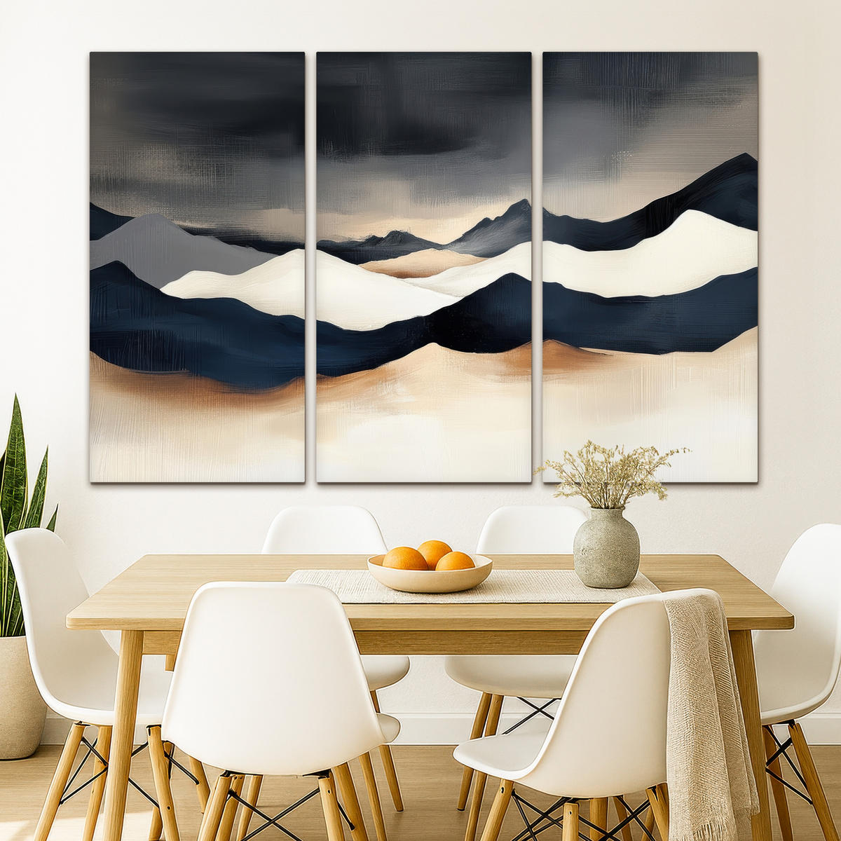 LEINWANDBILD 3er Set Landschaft - Abstrakt - Modern 150x100 cm - Dunkelblau, Textil (150/100cm) - MuchoWow