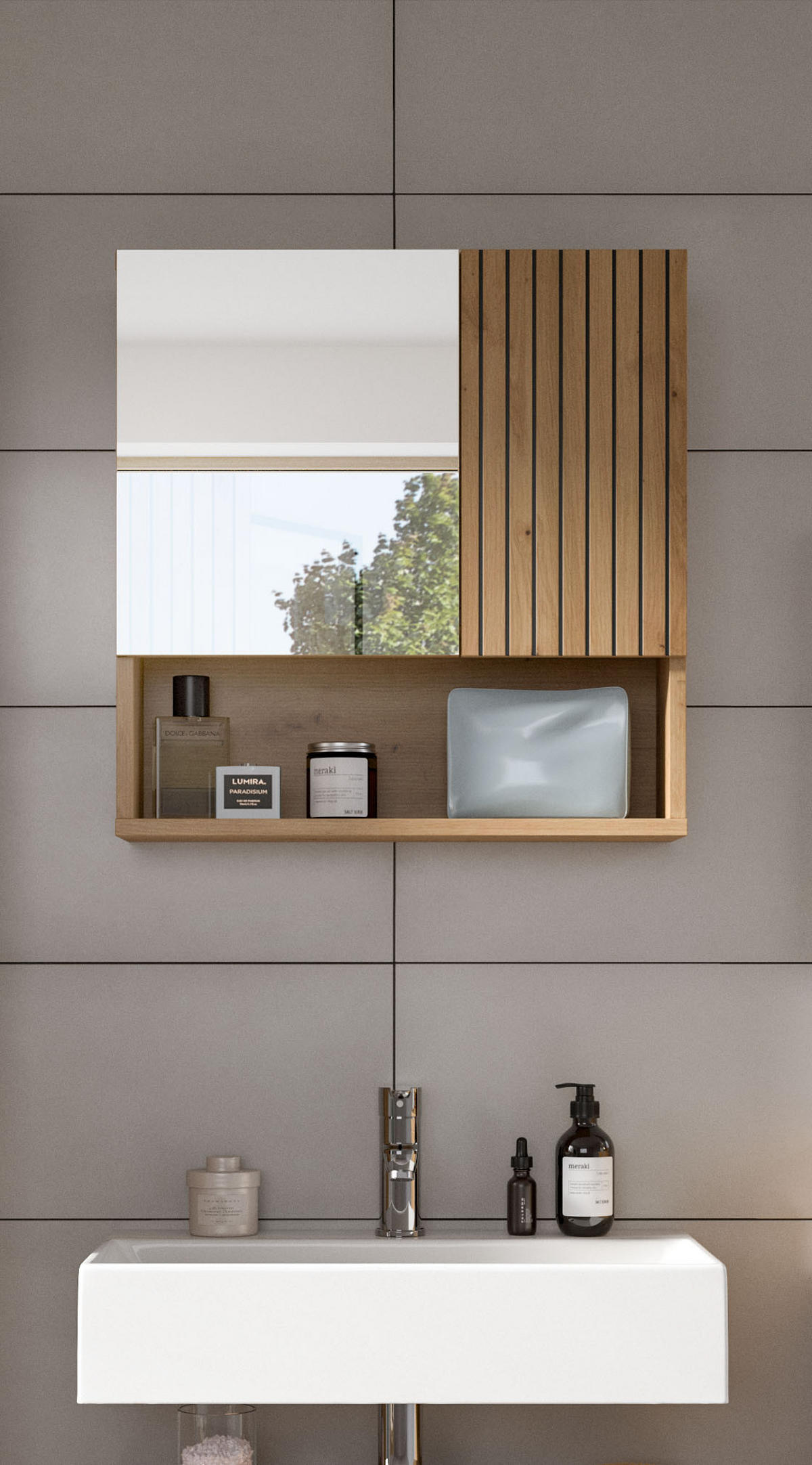 SPIEGELSCHRANK Mira (B/H/T: ca. 60/55/17 cm) in Artisan Oak Nachbildung/Artisan Oak Nachbildung - Eiche Artisan, Holzwerkstoff (60/55/17cm)
