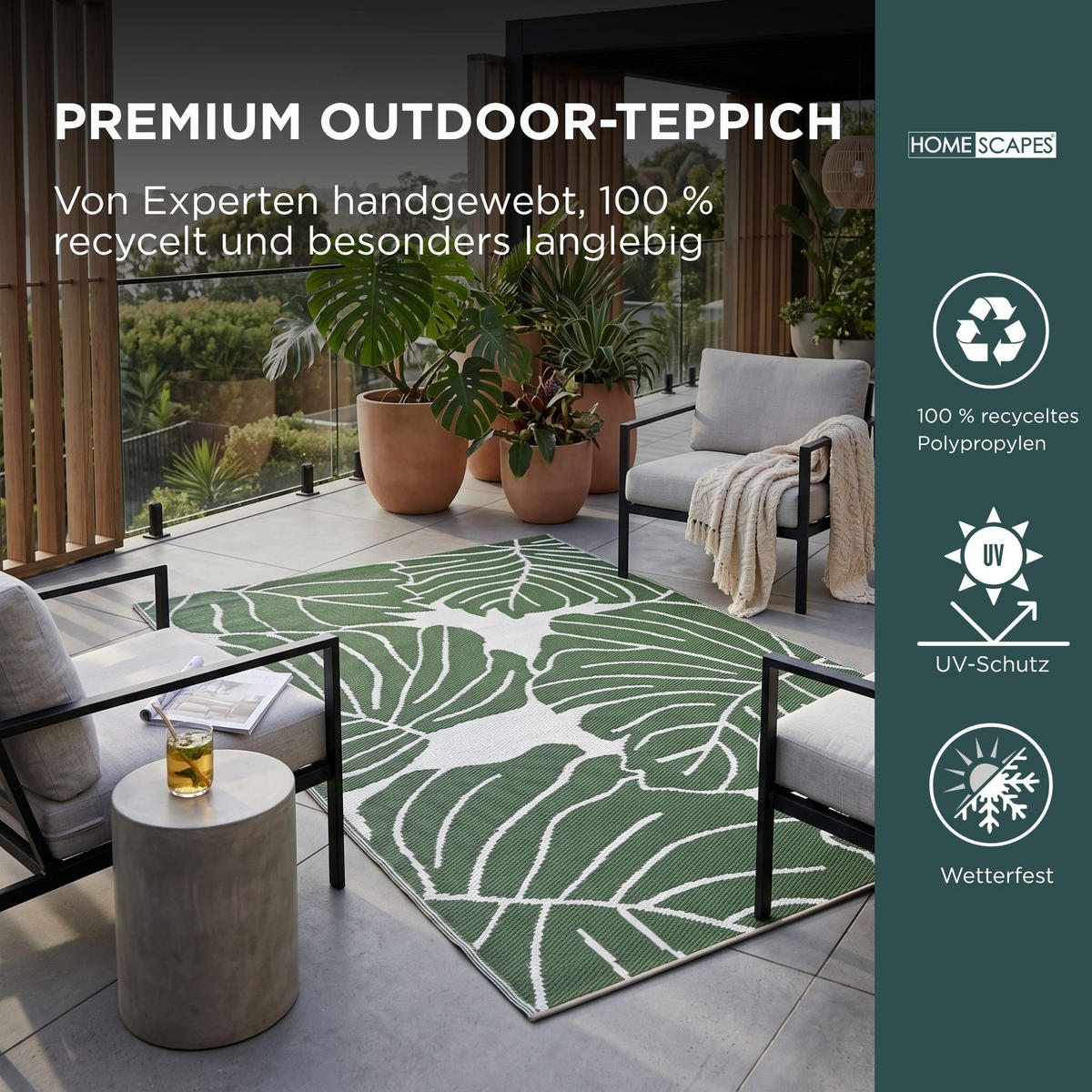 OUTDOORTEPPICH Ada floral gemustert 120/180 cm - Dunkelgrün, Kunststoff (120/180cm) - Homescapes