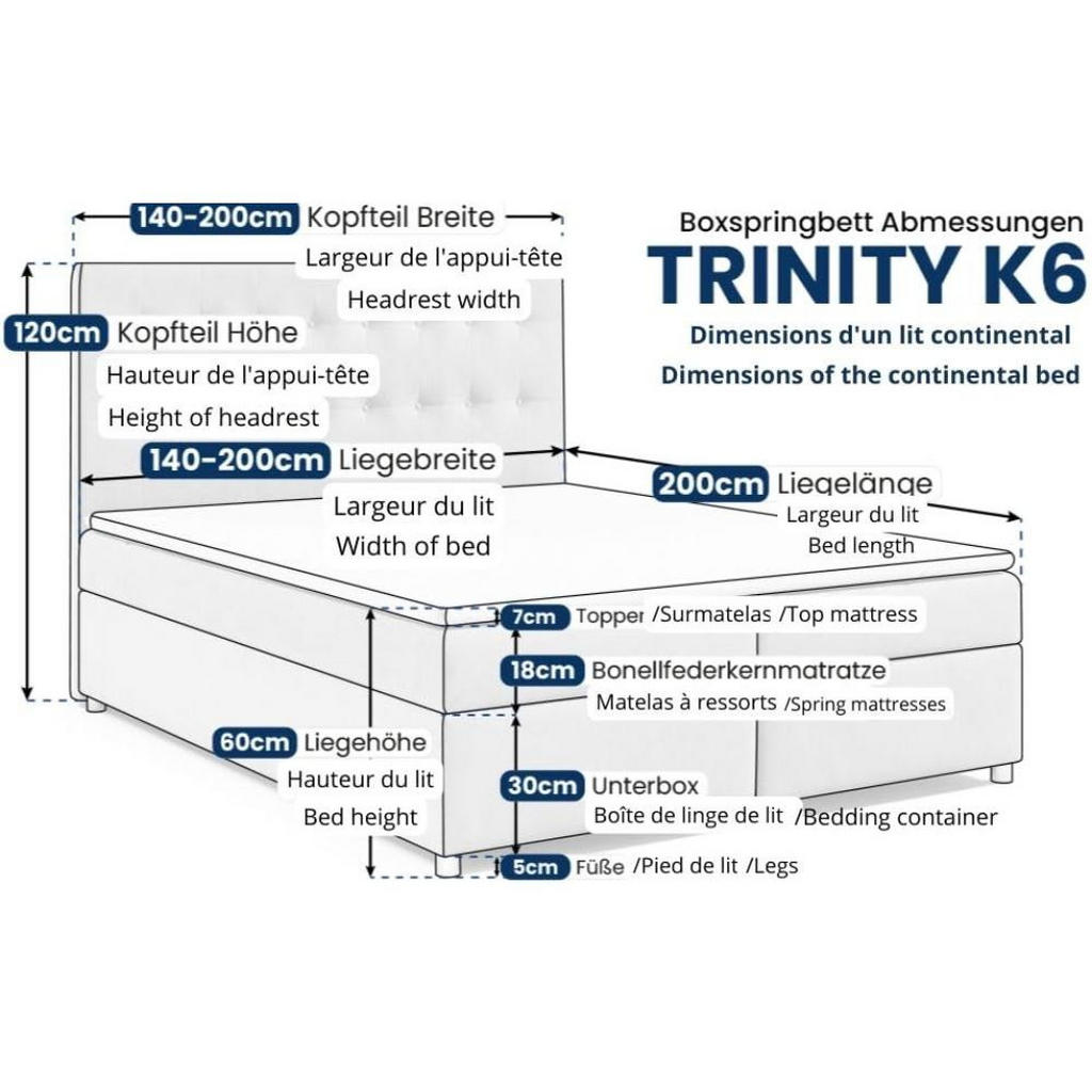 Thumbnail - Best For Home Boxbett, Schwarz, Textil, Höhe ca. 18 cm, Rechteckig, 140x200 cm, Schlafzimmer, Betten, Boxspringbetten