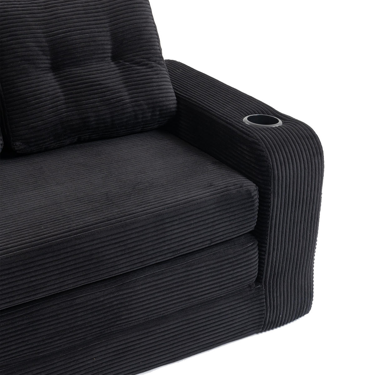 SCHLAFSOFA 2-Sitzer Sofa mit 2 Zierkissen,Lounge Sofa,Polstersofa,Cord,Schwarz - Schwarz, Textil (136/82.5/80cm) - LVHOM