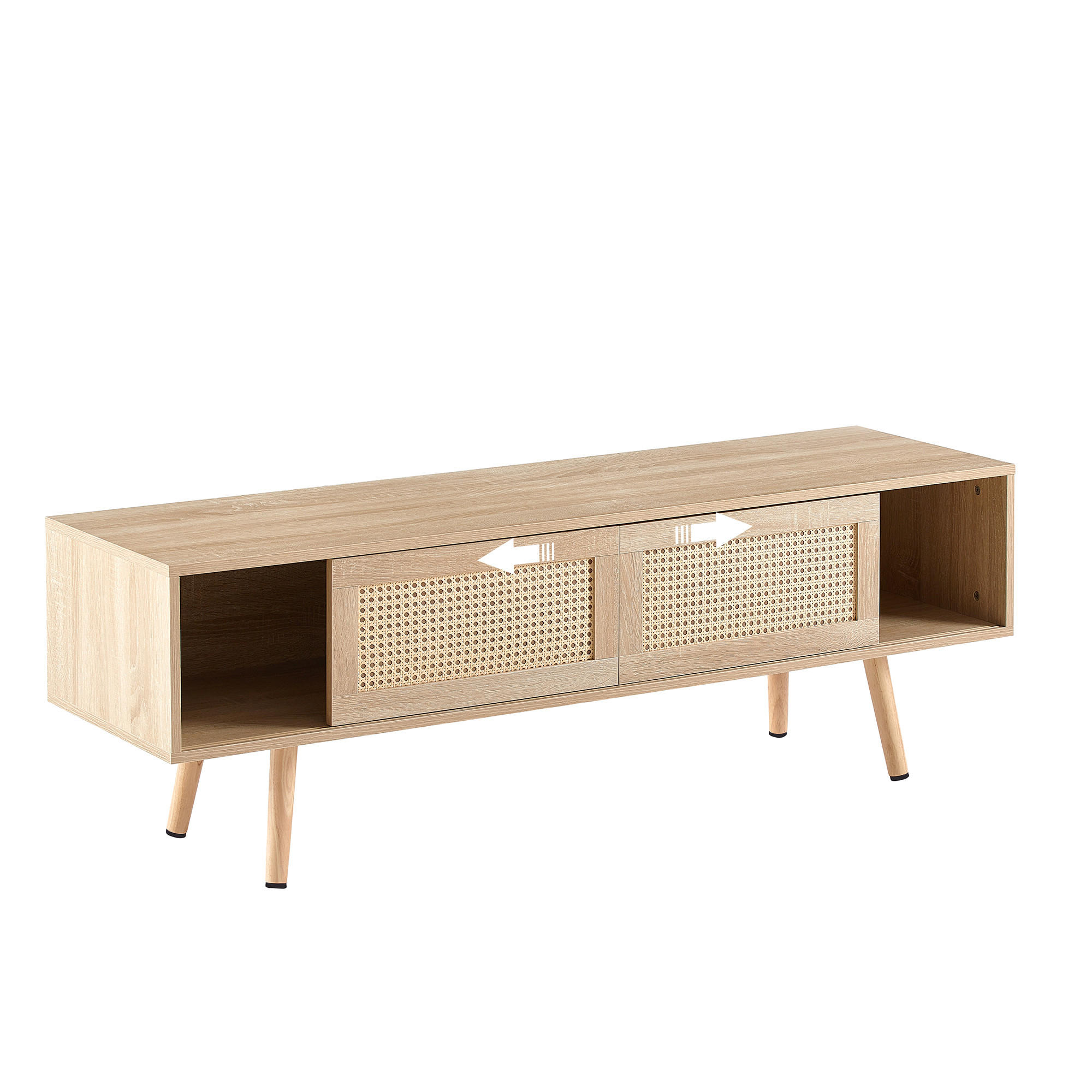 TV-ELEMENT140X40X45CM Rattan-Schiebetüren Massivholzbeine Naturfarbenholzoptik - Naturfarben, Holz (49/12/150cm) - Raelunyi