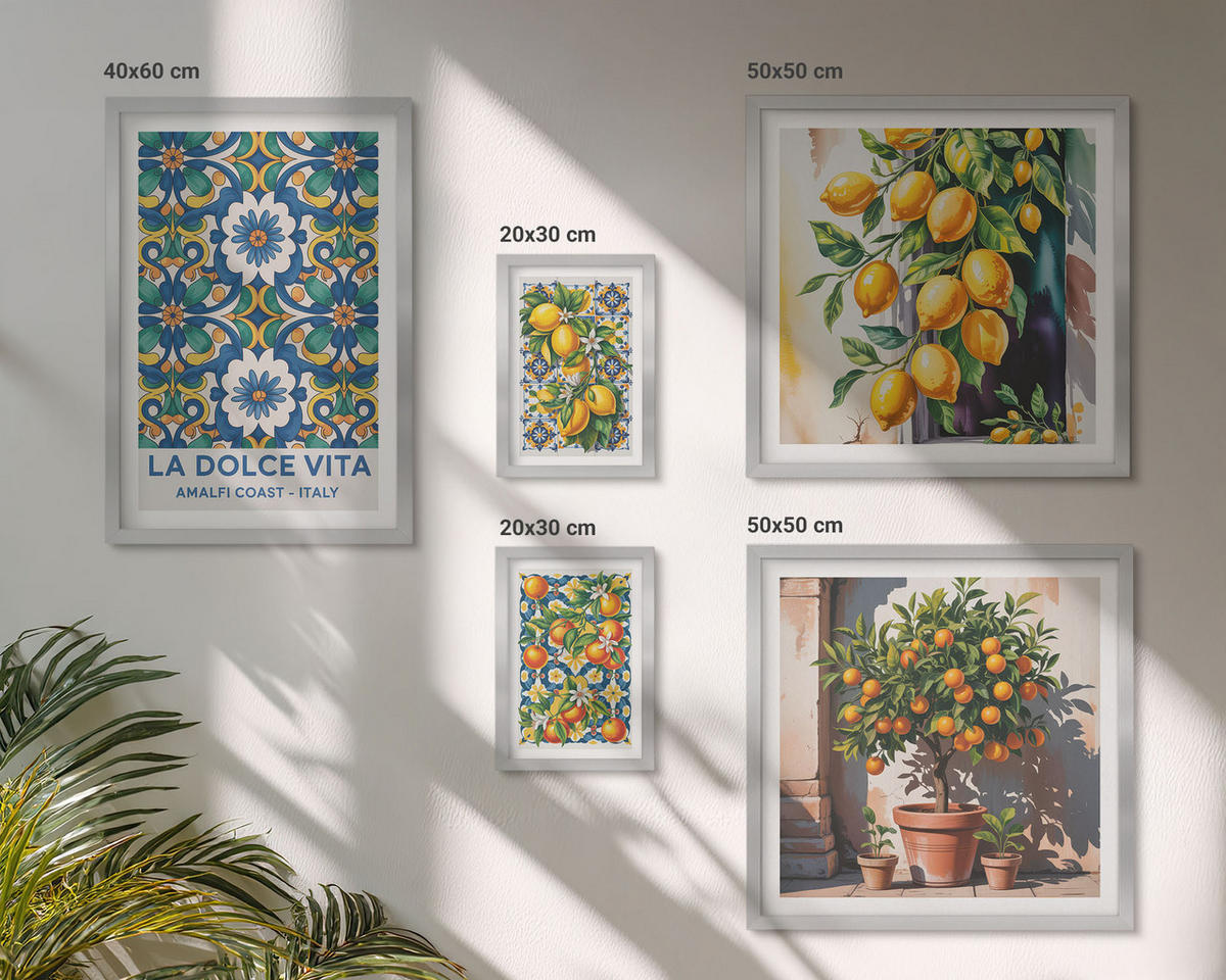 BILDER SET 5er Set - 50x50 cm & 20x30 cm & 40x60 cm Silberner Rahmen - Zitronenlimonade blaue Tür - Silberfarben, Kunststoff (40/60cm) - TULUP