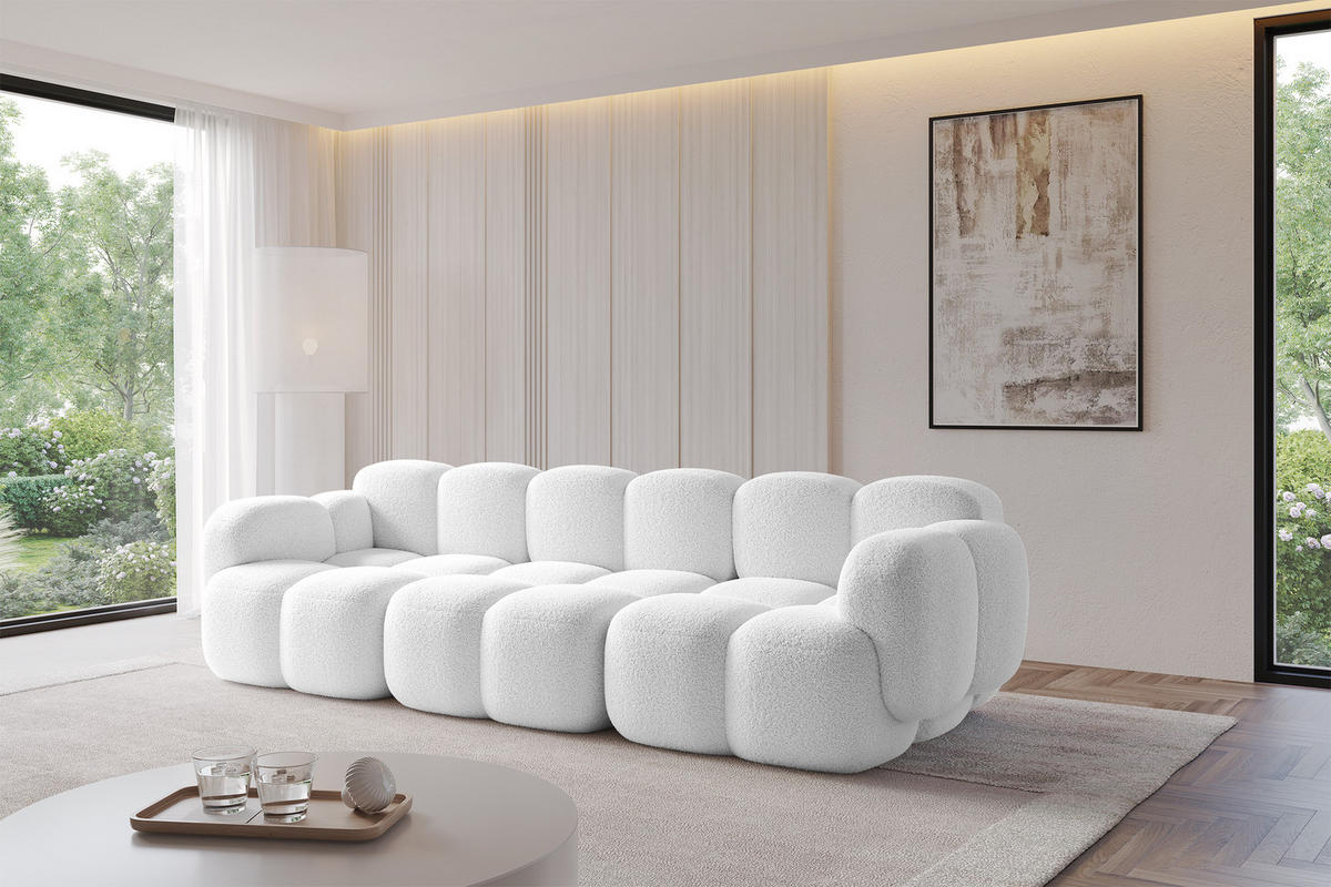 3-SITZER modulares Sofa Miko-S2 300x118x75 cm Weiß Bouclé - Schwarz/Weiß, Holzwerkstoff/Kunststoff (300/75/118cm) - ALTDECOR