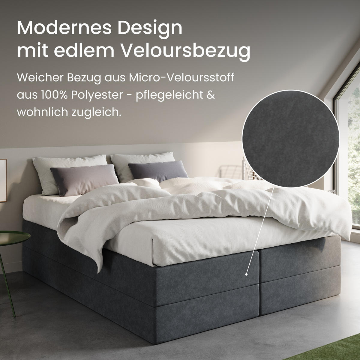 BOXSPRINGBETT mit Kaltschaummatratze, 180 x 200 cm, in Dunkelgrau - Anthrazit, Holzwerkstoff (180/200cm) - Home Collective