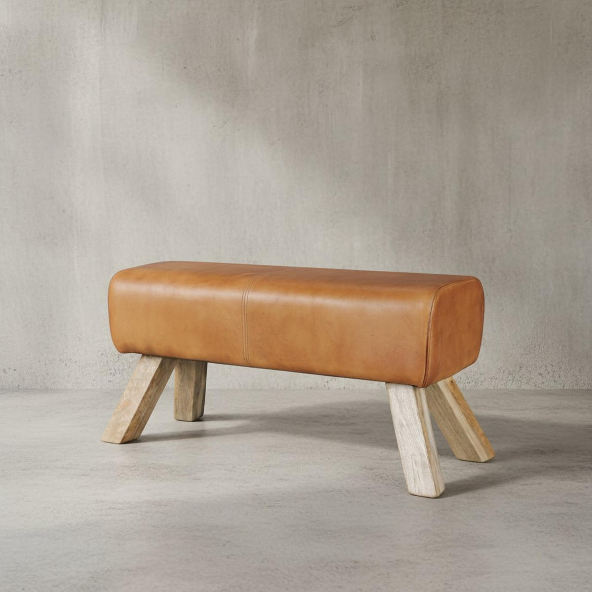 SITZHOCKER – Leder/Mango-Holz, 90x30x43 cm, Braun - Braun, Mangoholz/Leder (90/43/30cm) - KADIMA DESIGN