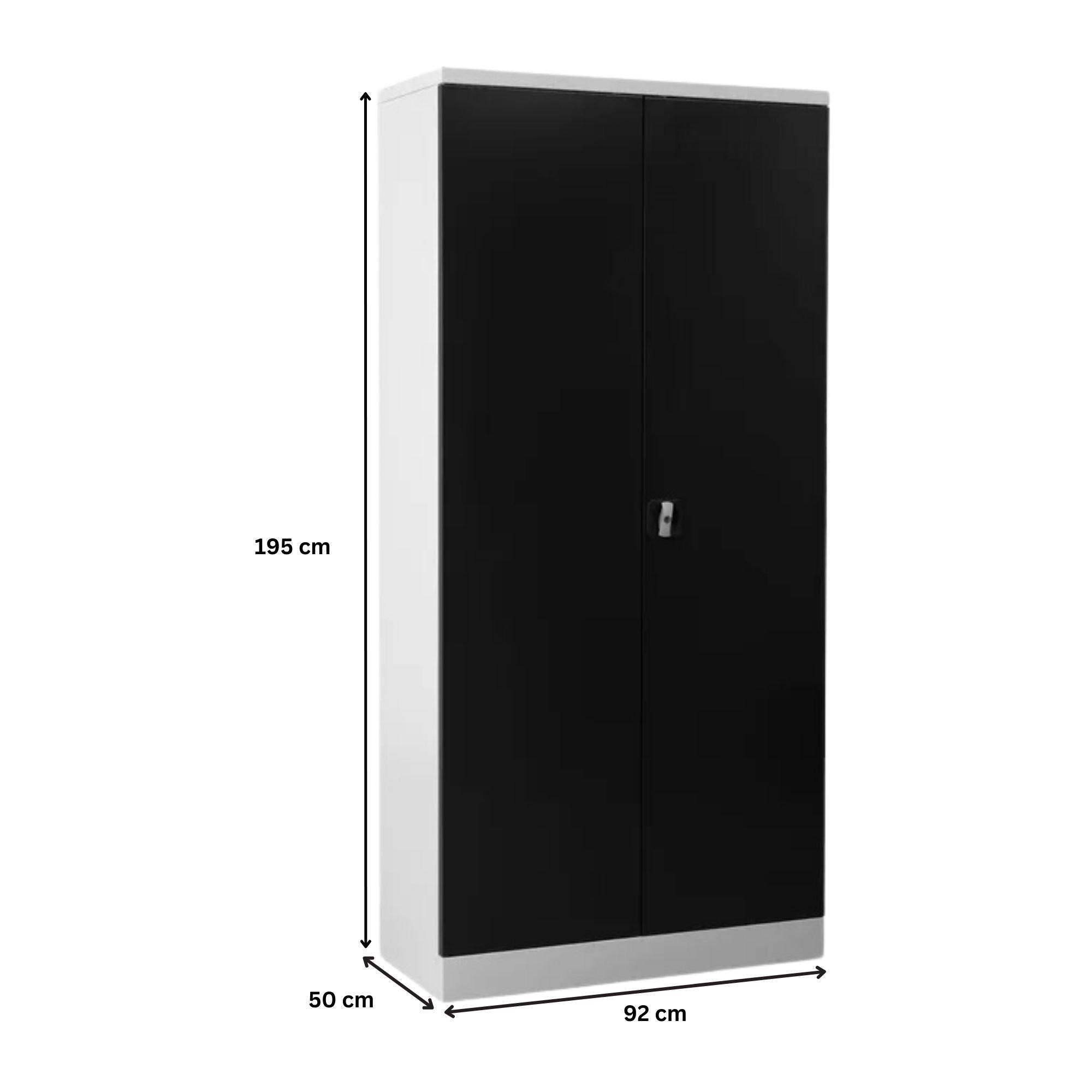 STAHLSCHRANK Bee mit 9 lackierten Fachböden 195x92x50 cm Korpusfarbe Verkehrsweiß Frontfarbe Schwarz - Schwarz, Metall (92/195/50cm)