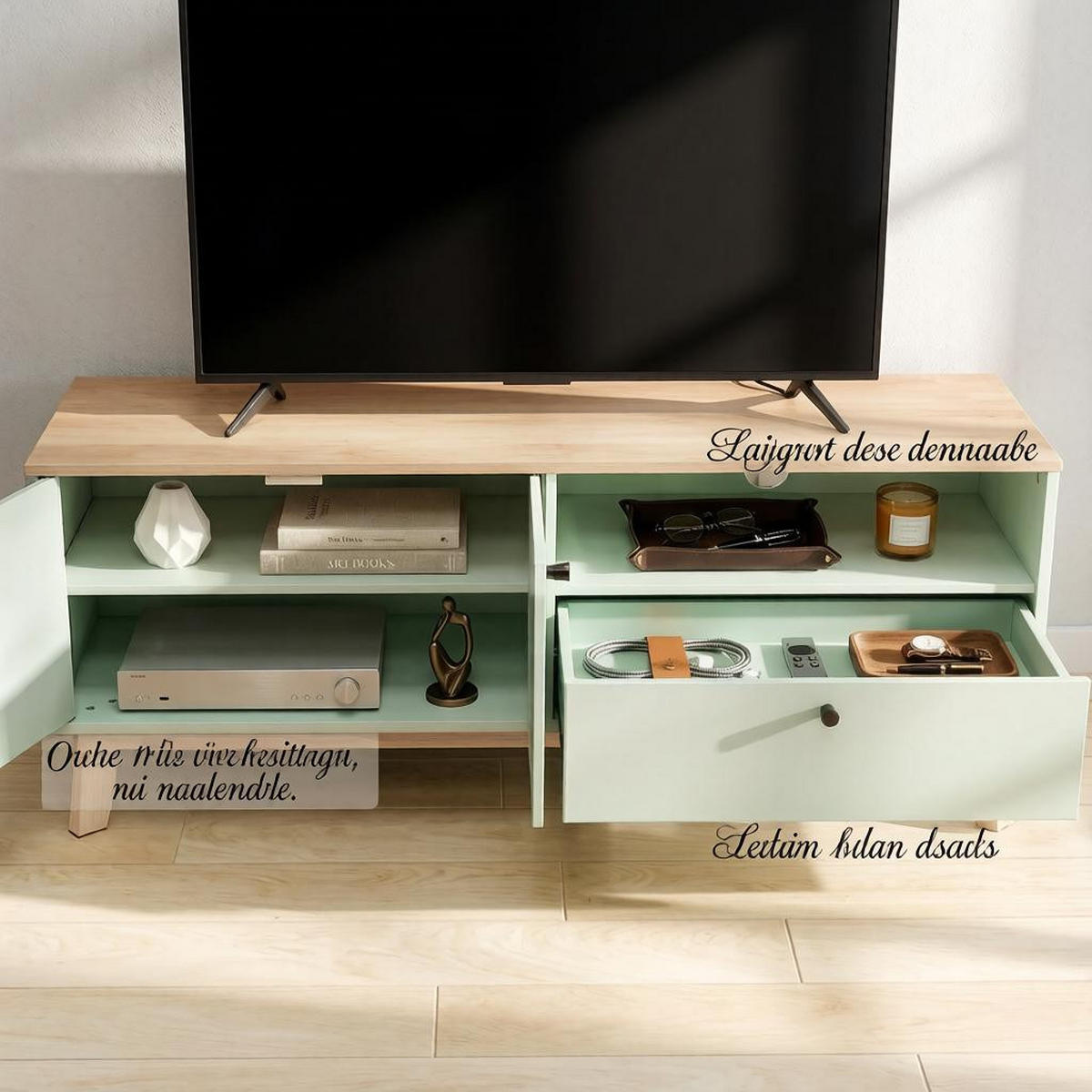 TV-SCHRANK 120/35/50 cm Hellgrün Eiche mit 1 Schublade und 2 Türen - Eichefarben, Holzwerkstoff (120/50/35cm) - Oxeza