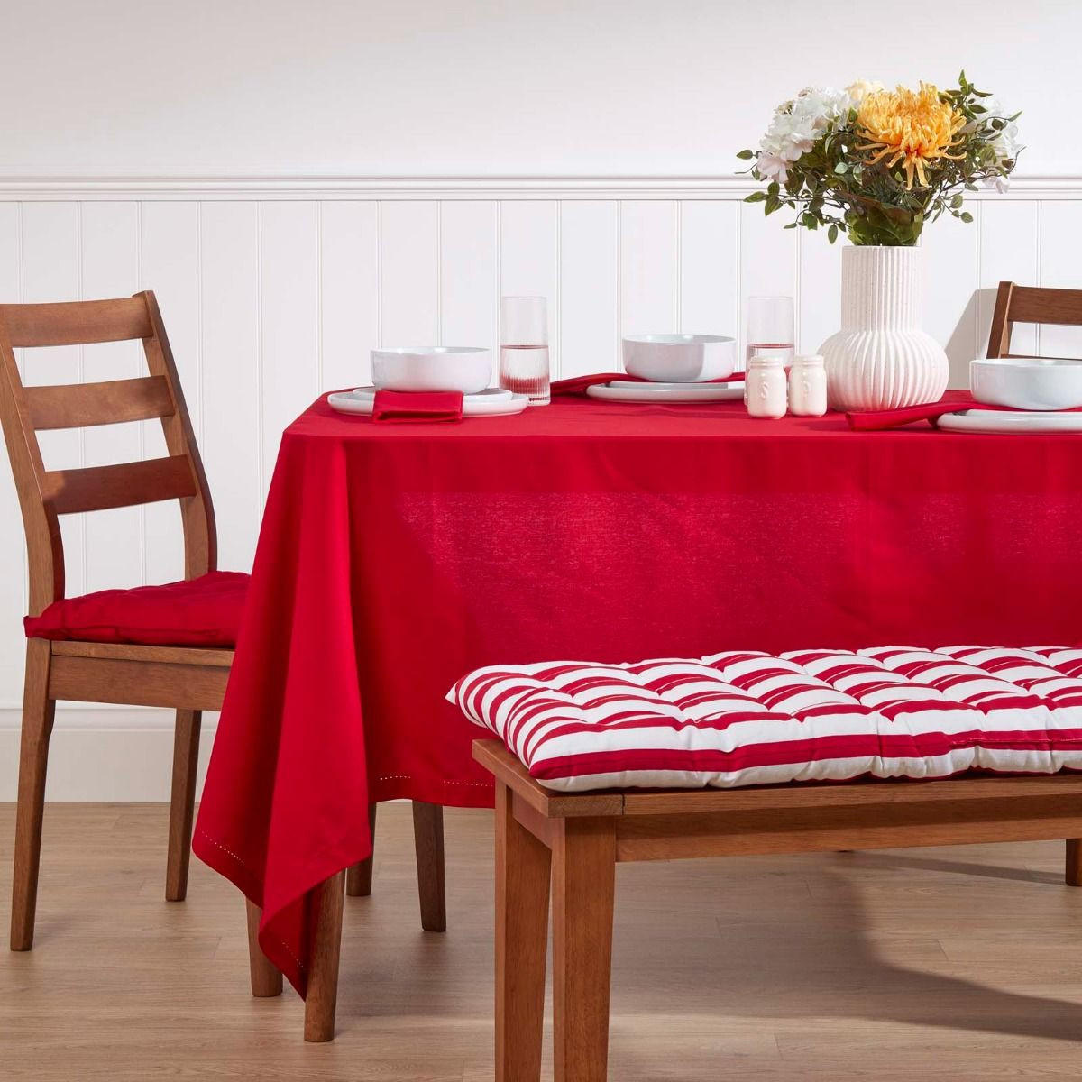 BANKAUFLAGE 2-Sitzer rot-weiß gestreift 108/42/5 cm - Rot, Textil (108/42/5cm) - Homescapes