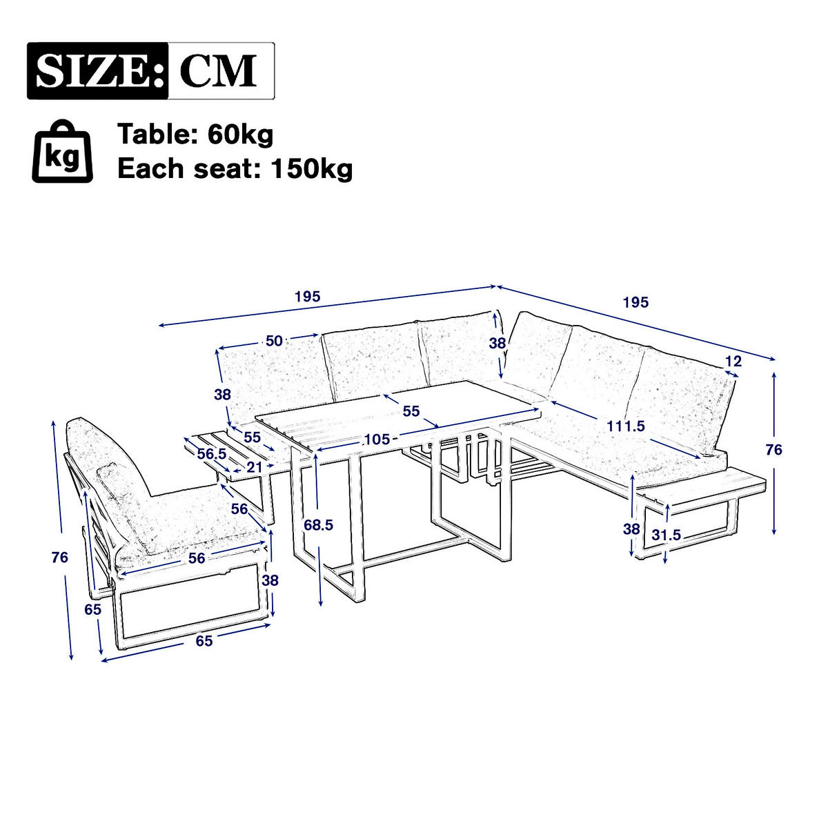 GARTENESSGRUPPE Eck Grau Schwarz - Grau, Metall - ComfortXL