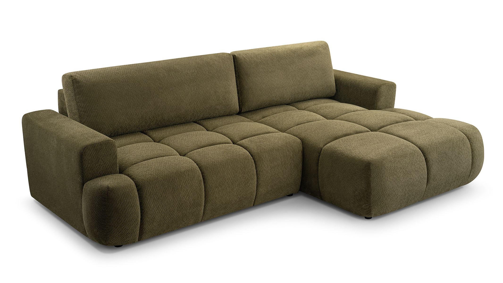 ECKSOFA VASTO Grün Geflochtener Stoff mit Schlaffunktion - Grün, Holz (261/152cm) - MASSENO