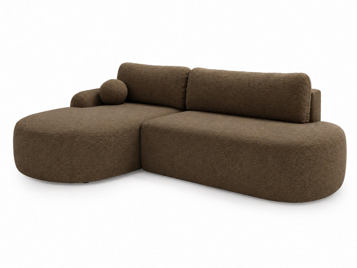 ECKSOFA Aurio O Bouclé-Stoff Braun Links - Braun, Holz/Textil (271/177cm) - Graingold