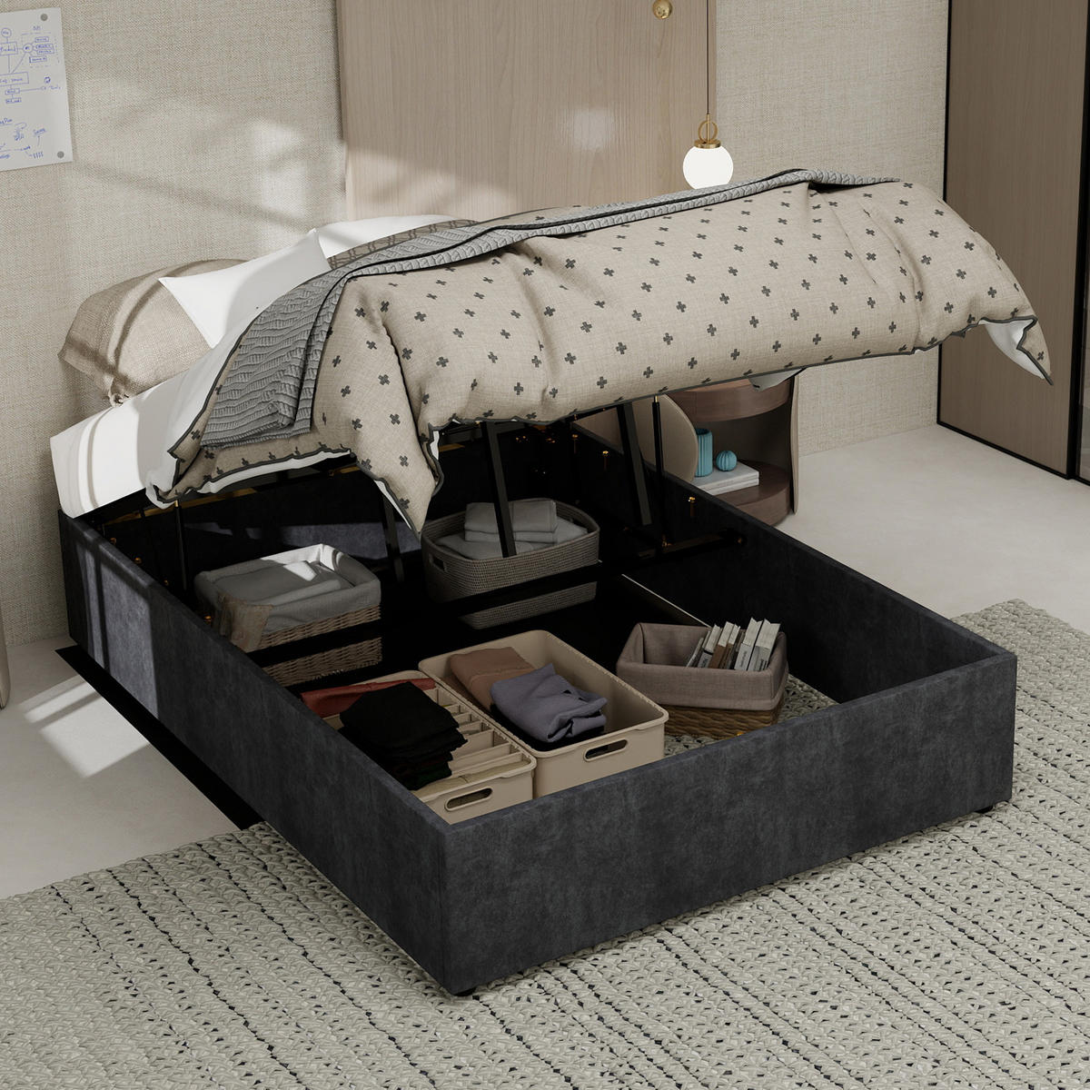 POLSTERBETT 140/200 cm in Grau Stoff - Grau, Holzwerkstoff/Textil (140/200cm) - WISHDOR