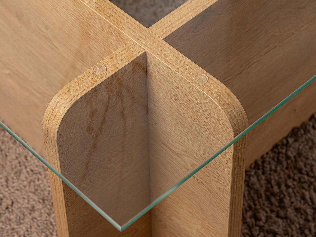 COUCHTISCH - Sicherheitsglas - Holzfarben hell & Transparent - AZRA - Transparent/Braun, Holz (105/65/30cm) - Vente-Unique