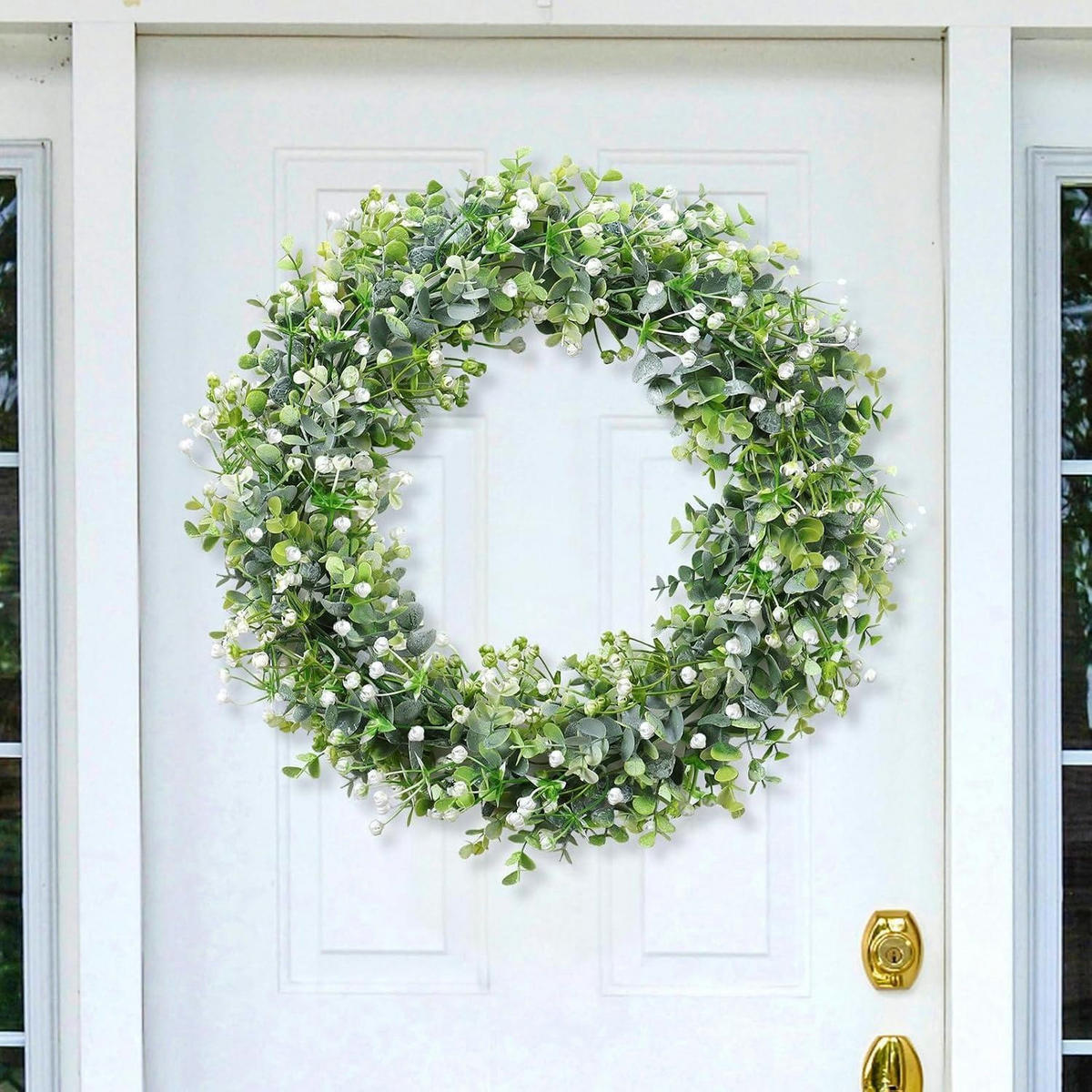 GIRLANDE 2-teiliges Set Künstlicher Eukalyptus mit weißen Blüten 180 cm - Multicolor, Kunststoff (10cm)