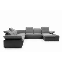 WOHNLANDSCHAFT TRENTO Grau Geflochtener Stoff mit Schlaffunktion - Grau, Holz (355/100/355cm) - MASSENO