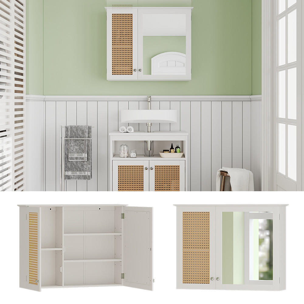 BADSPIEGELSCHRANK Rosario Weiß 68 x 49 cm mit 2 Türen - Weiß, Holzwerkstoff (68/49/16.5cm) - Vicco