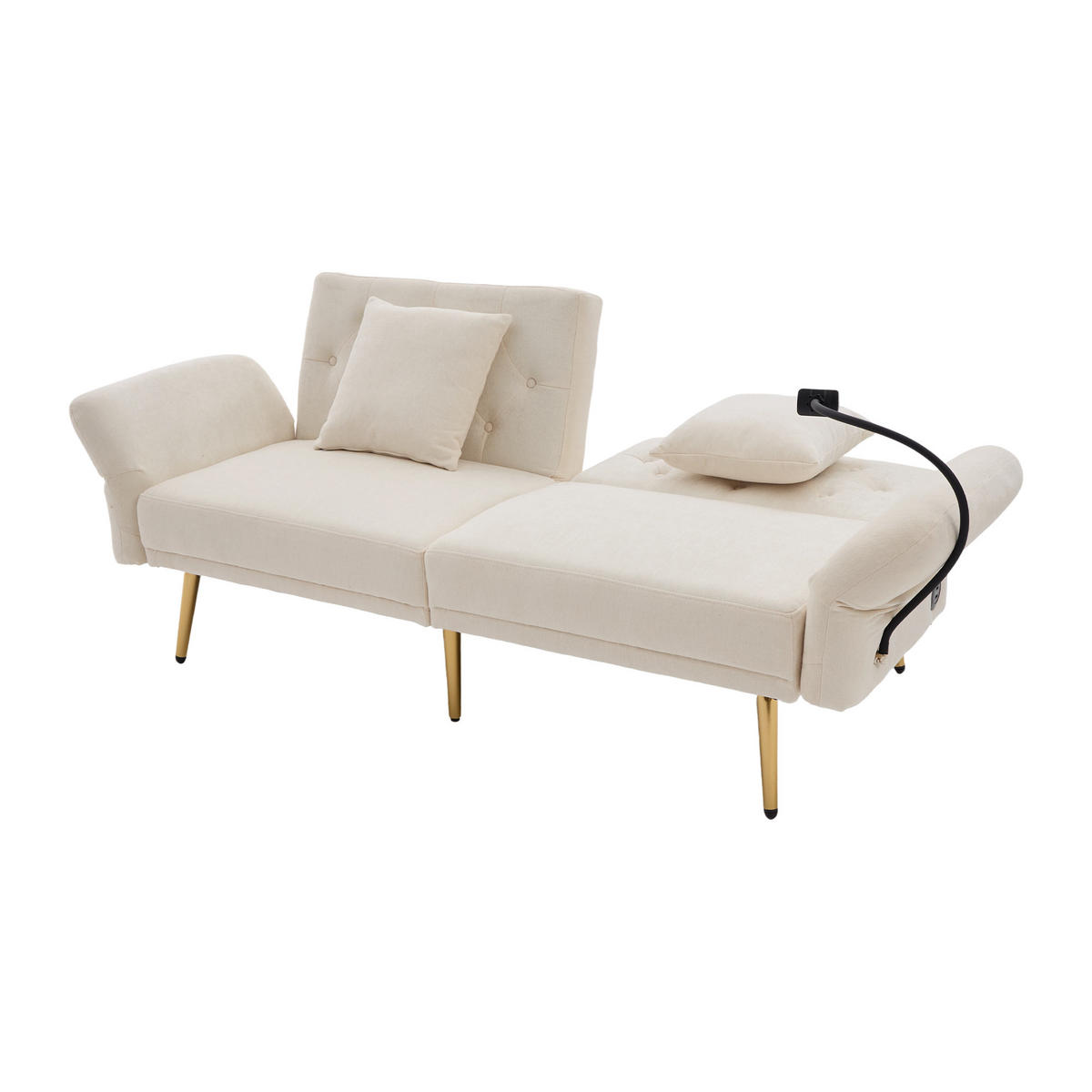 2-SITZER-SOFA mit zwei USB-Anschlüssen, Handyhalterung, verstellbarer Rückenlehne und Metallfüßen – Beige - Beige, Textil (78/78/173cm) - KOMHTOM