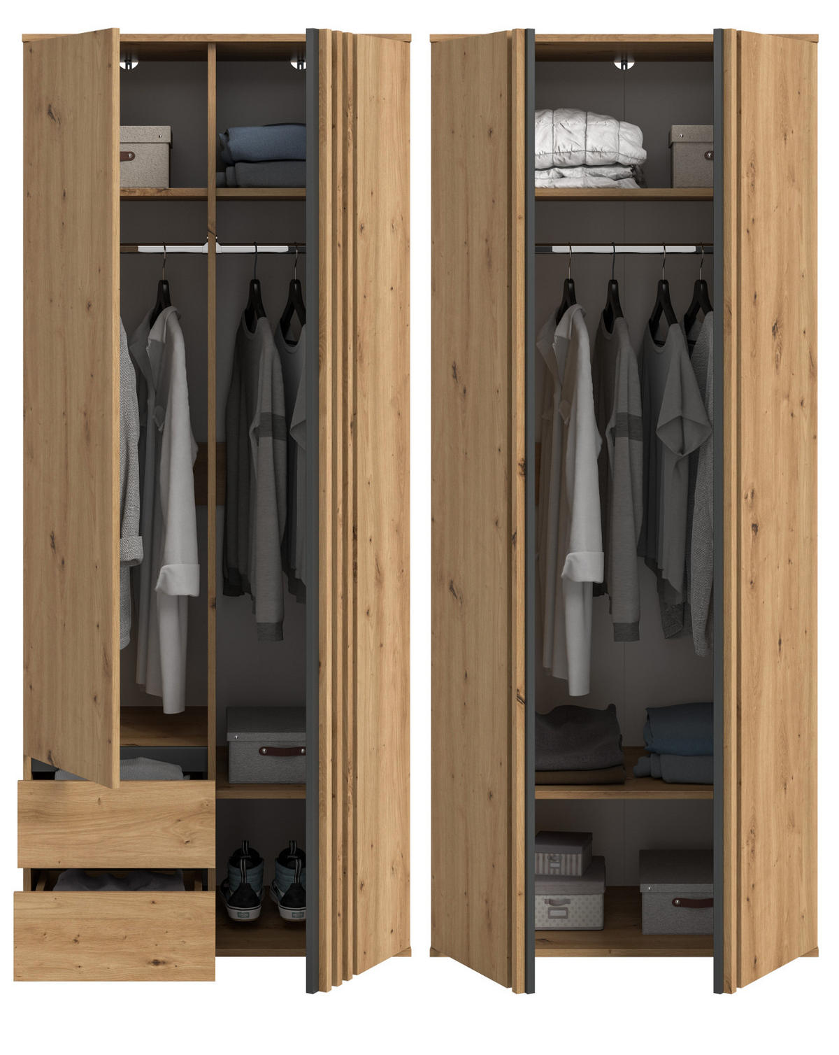 KLEIDERSCHRANK Eiche Artisan, grau 160 x 192 cm, Drehtürenschrank 4-türig - Anthrazit/Eiche Artisan, Holzwerkstoff (160/192/56cm) - Inn.Furn
