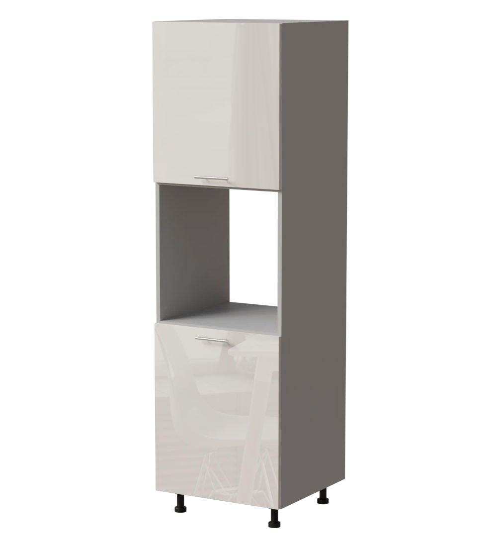 BACKOFENUMBAUSCHRANK Brerra D14/RU/2D RAL 9001 creme Hochglanz / Grau Matt 60 / 59 / 207cm - Creme/Grau, Holz/Holzwerkstoff (60/207/59cm) - Feldmann-Wohnen