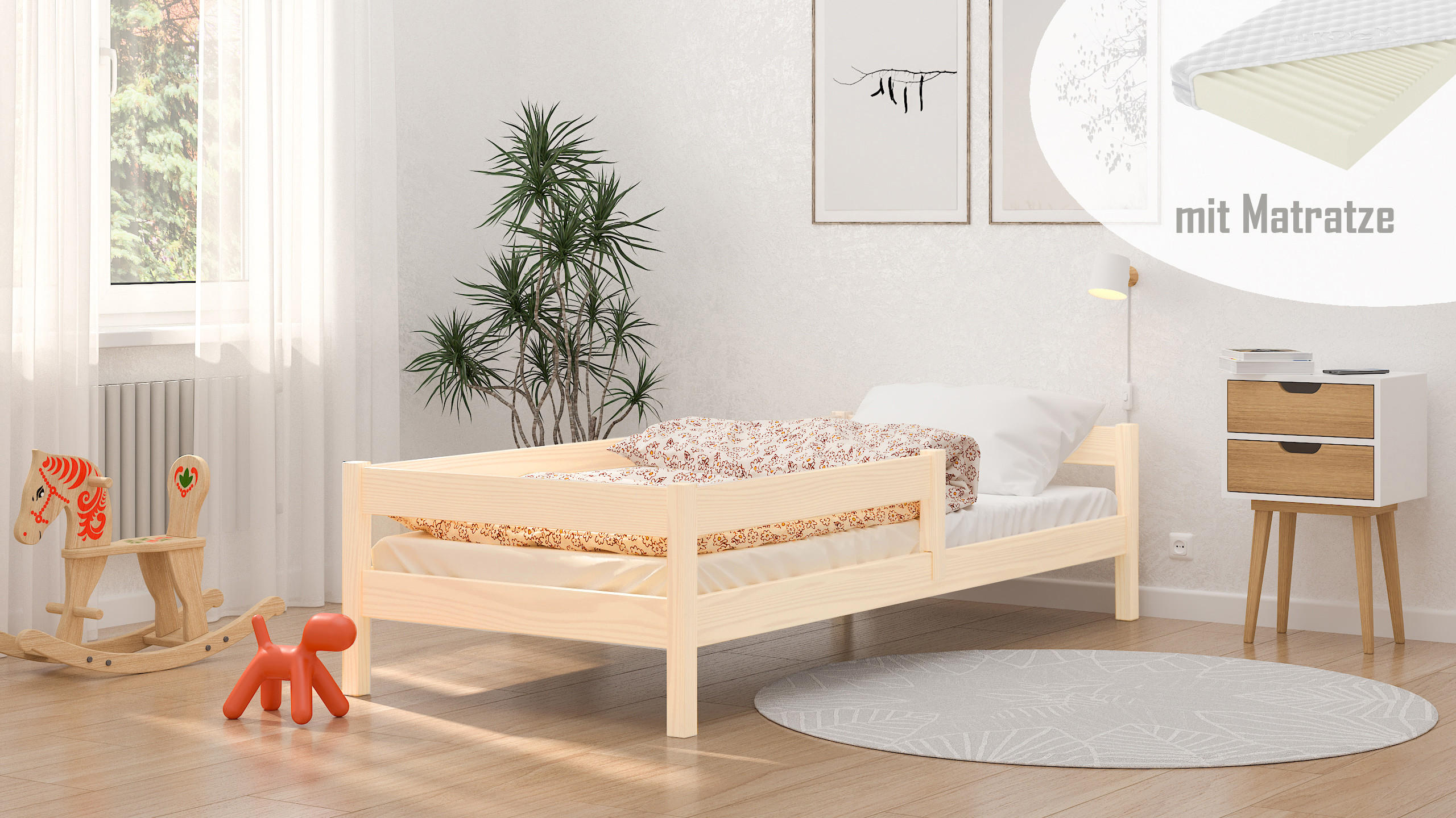 KINDERBETT Mix 160x80 naturweiß mit Matratze - Weiß, Holzwerkstoff (80/160cm) - LUKDOM