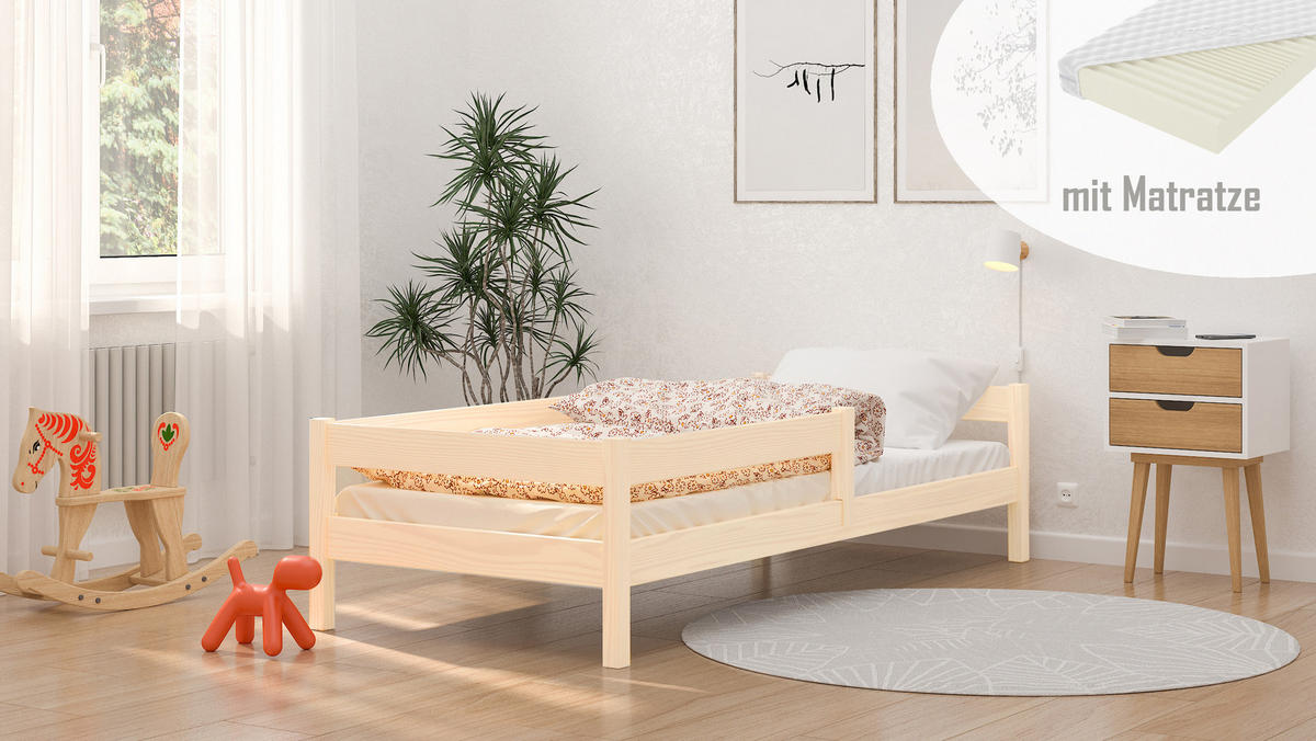 KINDERBETT Mix 160x80 naturweiß mit Matratze - Weiß, Holzwerkstoff (80/160cm) - LUKDOM