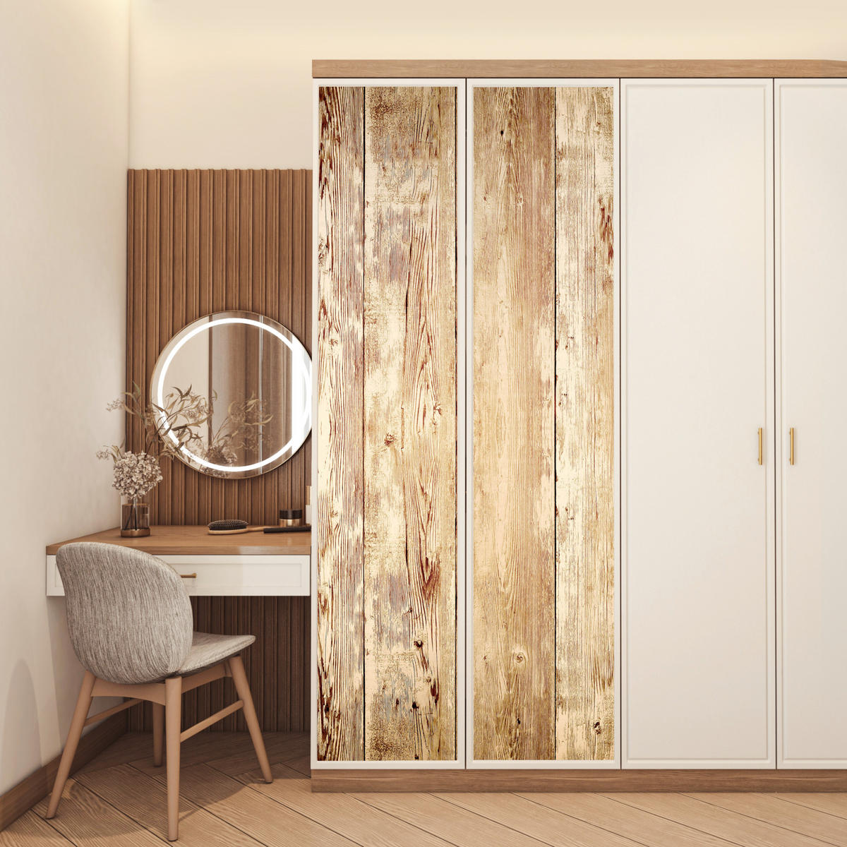 TÜRAUFKLEBER Selbstklebend - Holz - Vintage - Regal - Eiche 95x235 cm - Türtapete - Honigeiche, Kunststoff (95/0.1cm) - MuchoWow