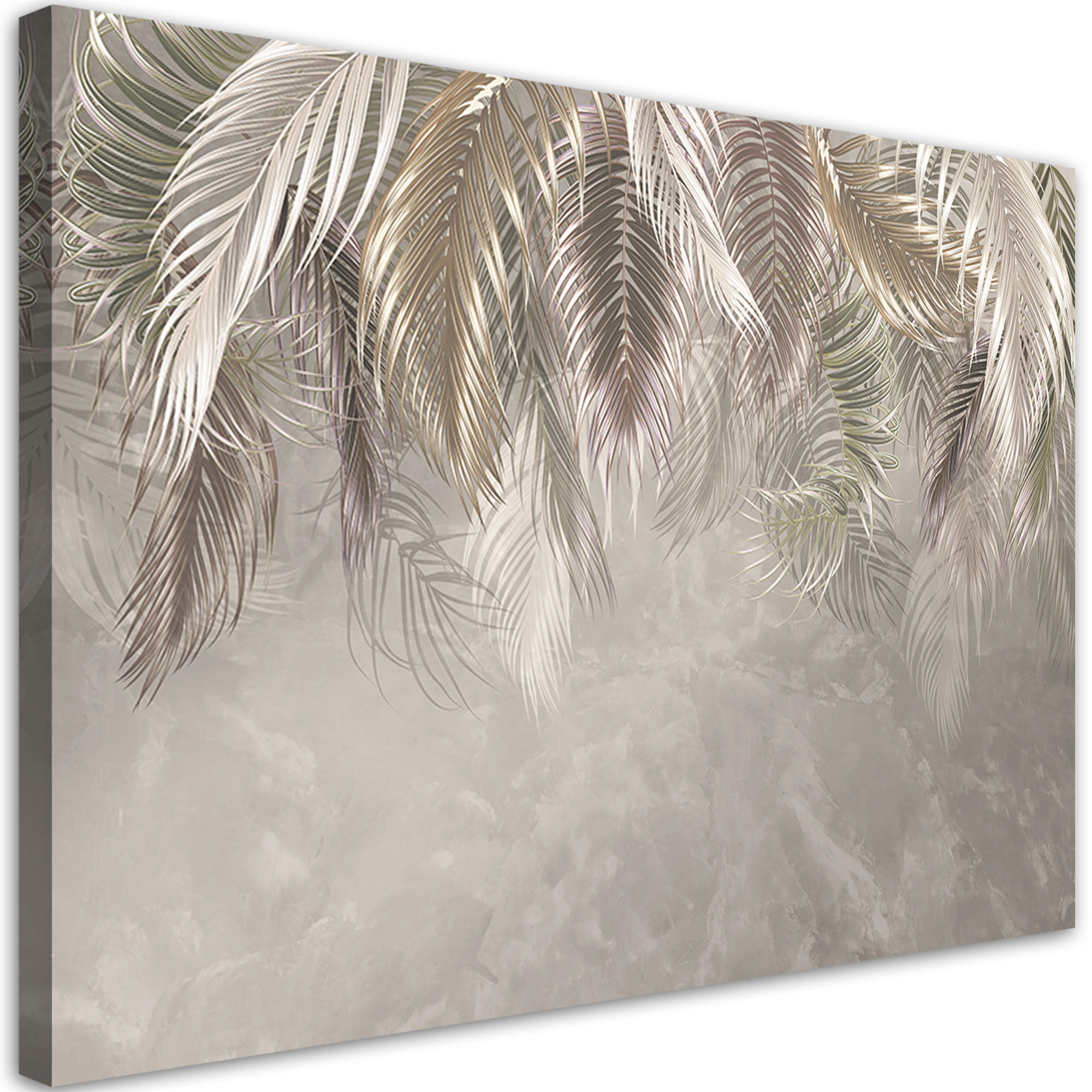 LEINWANDBILD Palmen Blätter Beton 3D 100x70cm - Grau, Textil (100/70cm) - Feeby