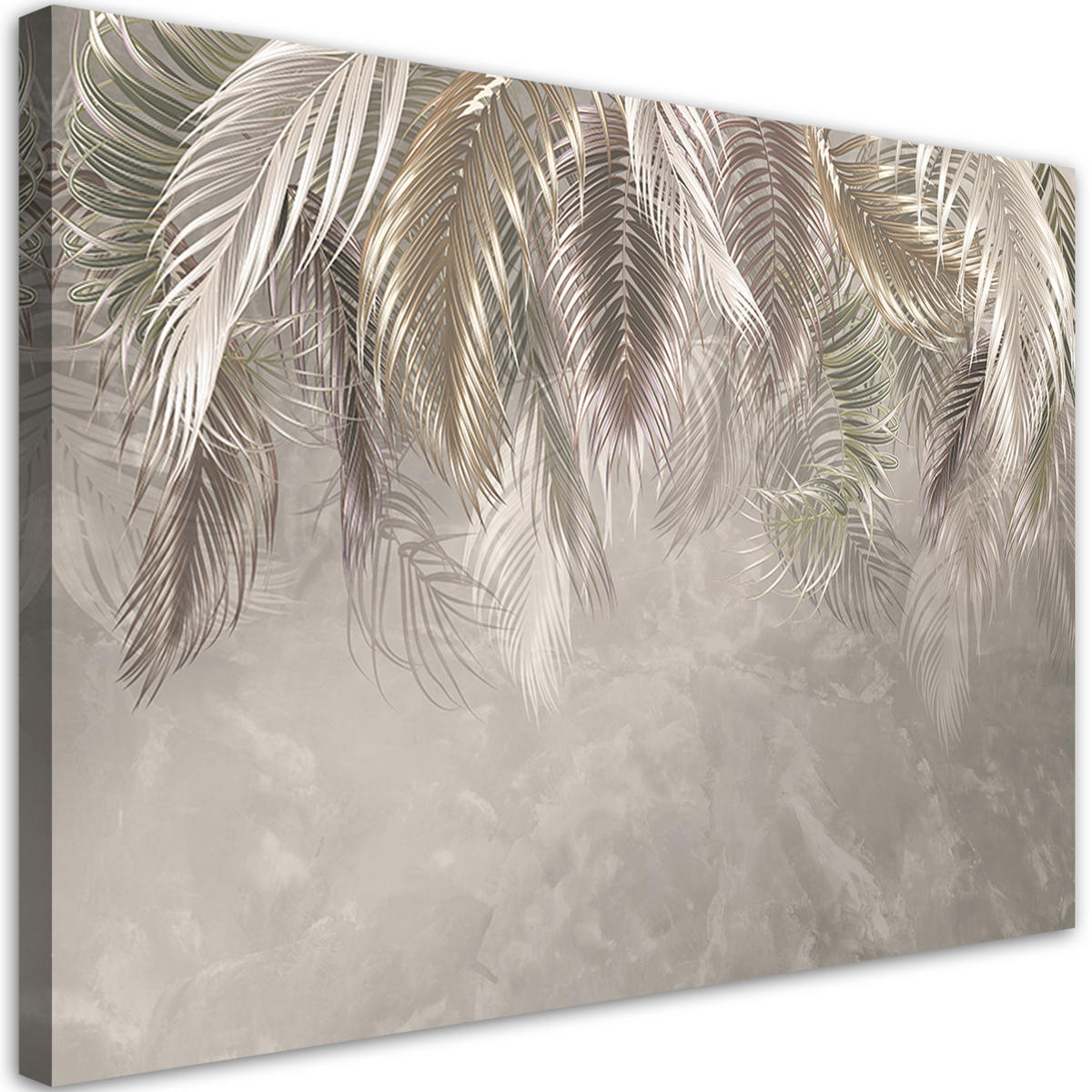 LEINWANDBILD Palmen Blätter Beton 3D 120x80cm - Grau, Textil (120/80cm) - Feeby