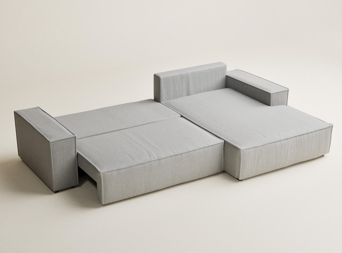 ECKSOFA MIT SCHLAFFUNKTION Maze Hellgrau Webstoff - Hellgrau/Schwarz, Holz/Holzwerkstoff (294/185cm) - Maison de Reve