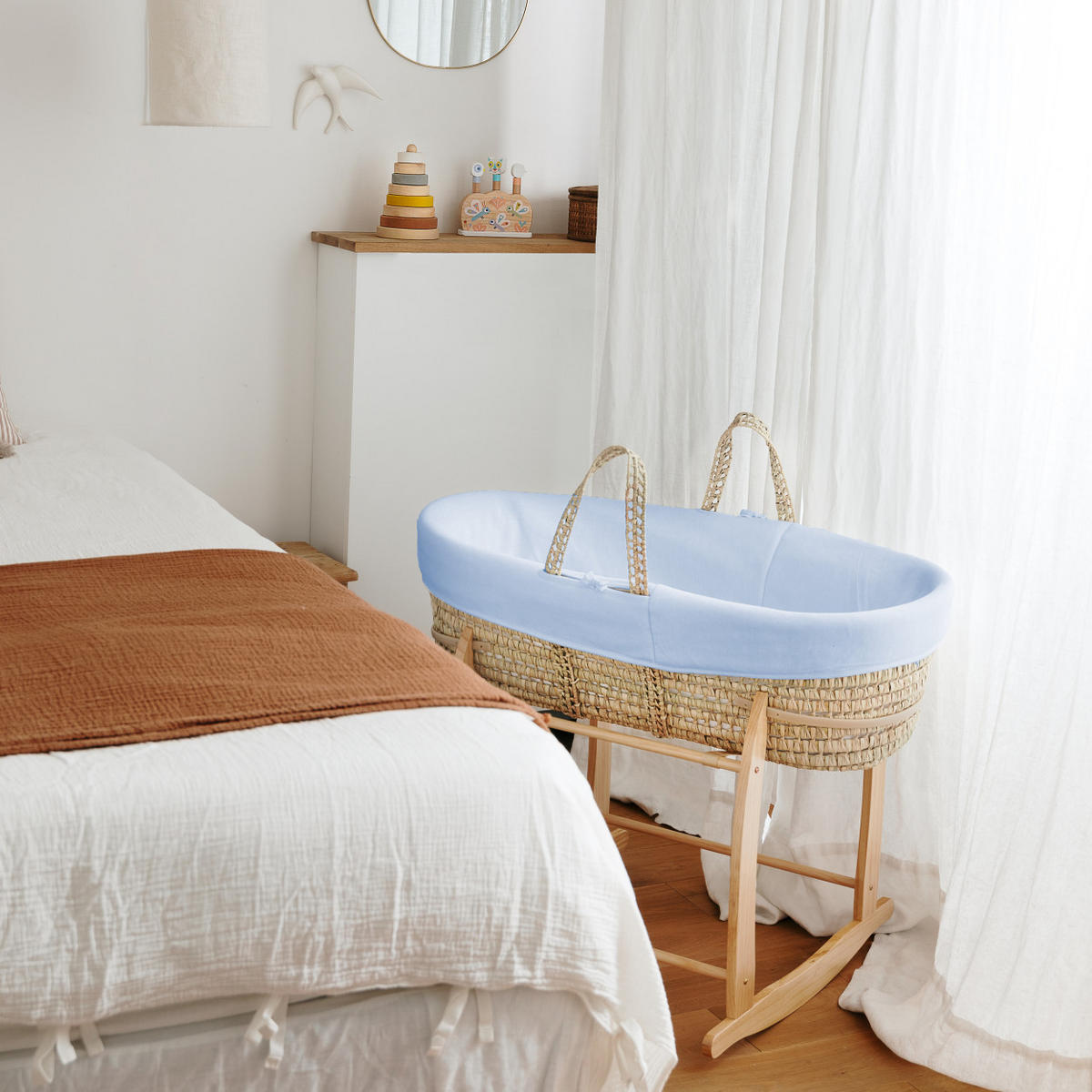BABYTRAGEKORB mit Holzgestell blau - Blau, Naturmaterialien (29/78cm) - Premiers Moments
